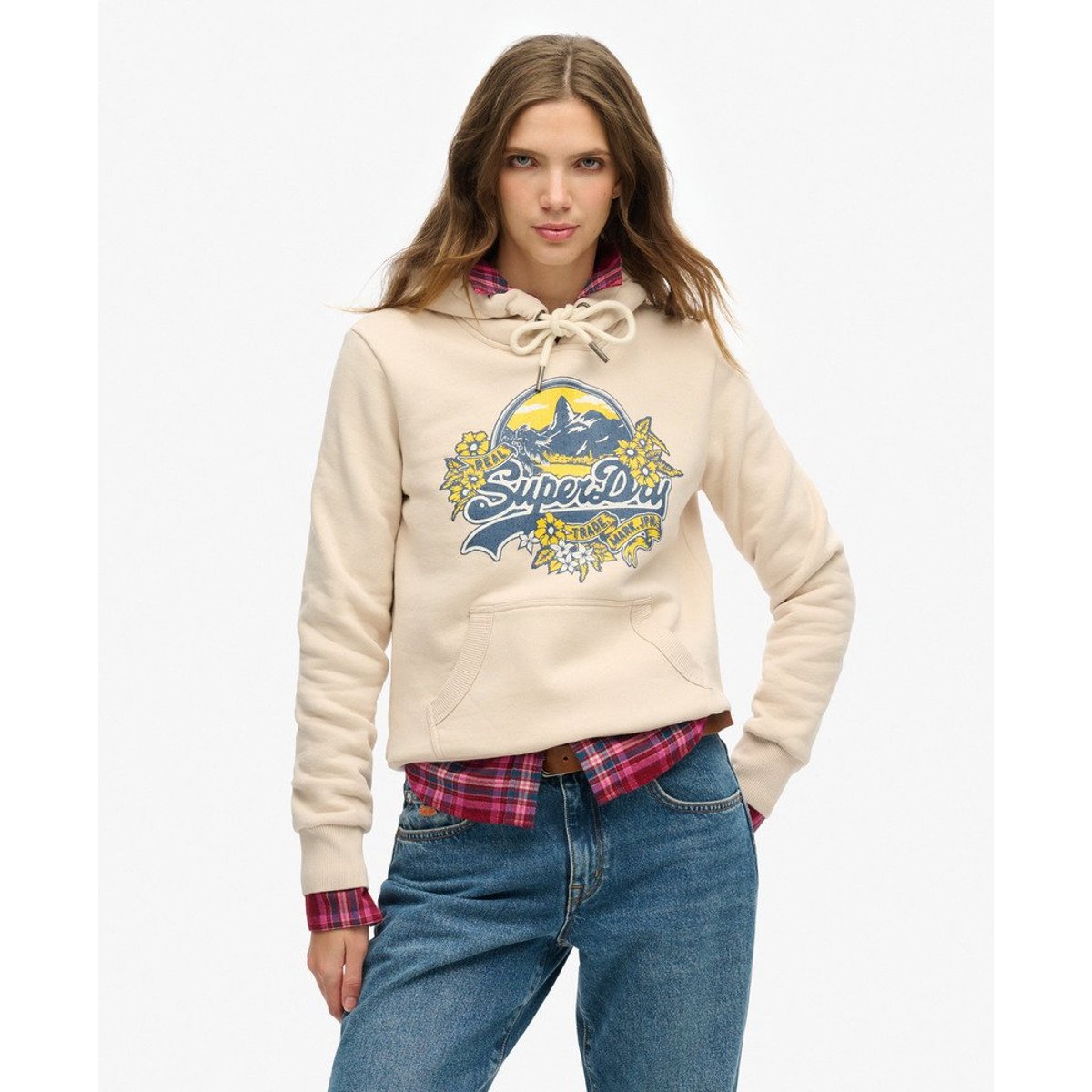 Sweat à capuche Floral gris château, SUPERDRY