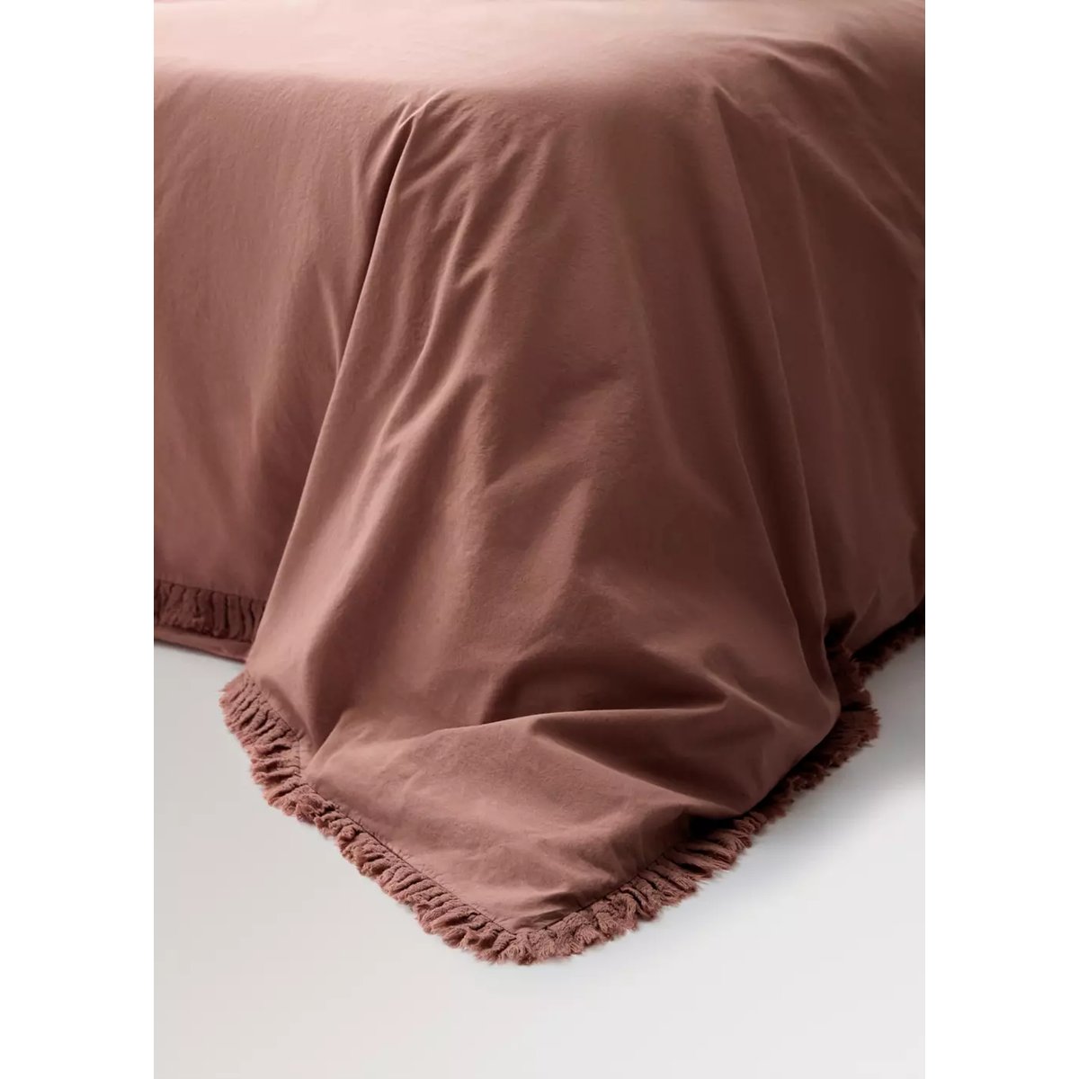Housse de couette coton lavé volant en gaze effiloché lit 90 cm rose géranium, MANGO HOME