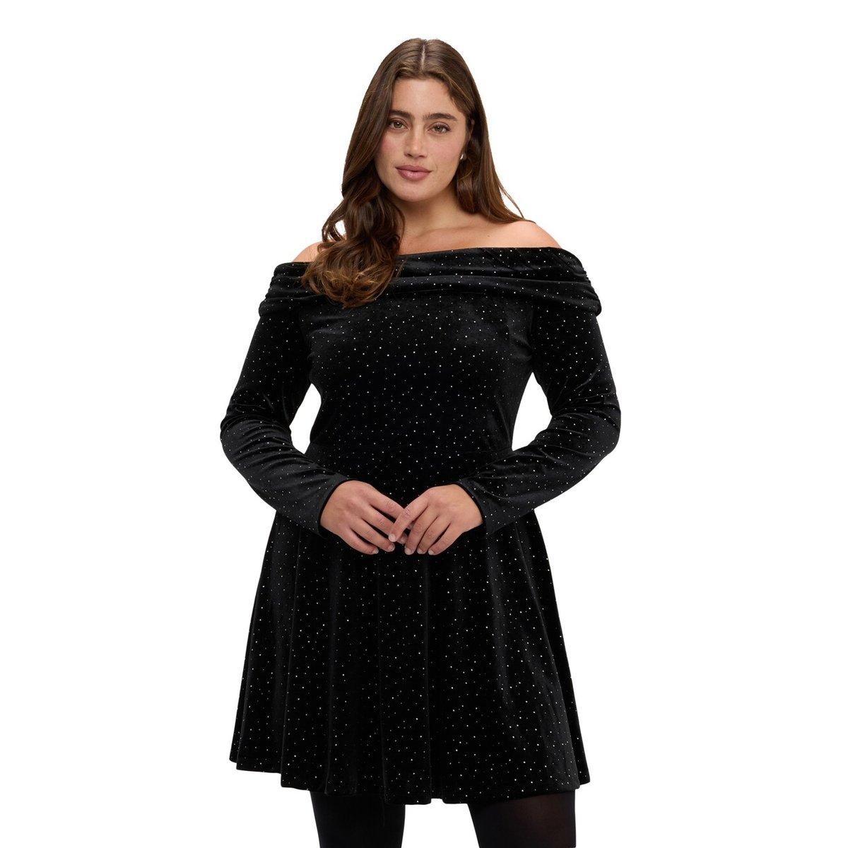 Robe épaules dénudées avec strass noir, FIORELLA RUBINO