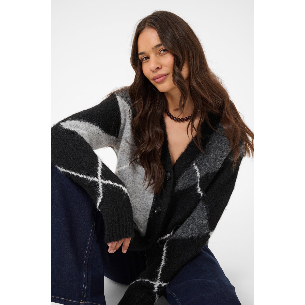 Cardigan à tricot gris grey melange/black check, KAFFE