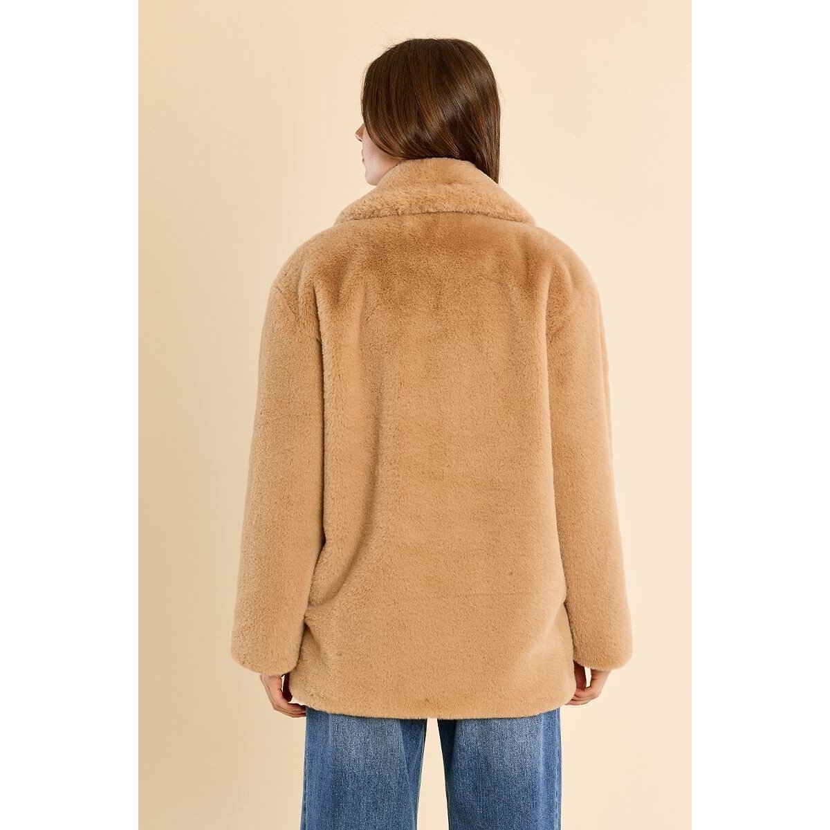 Manteau en tissu duveteux, col tailleur beige, MOLLY BRACKEN