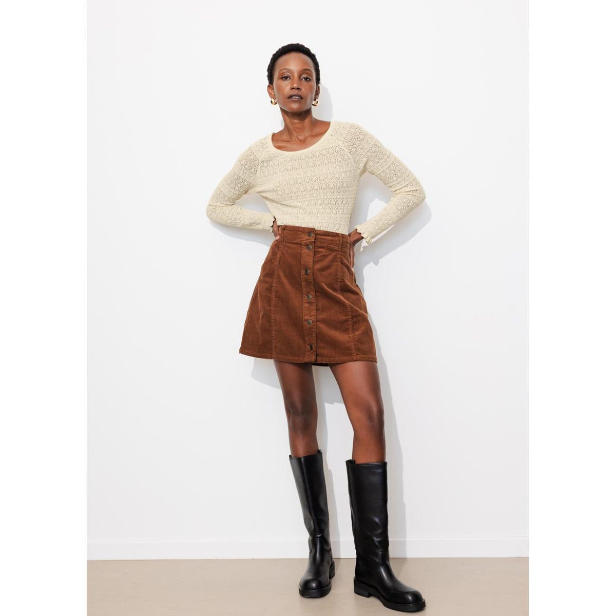 Pull en maille dentelle ecru, PROMOD