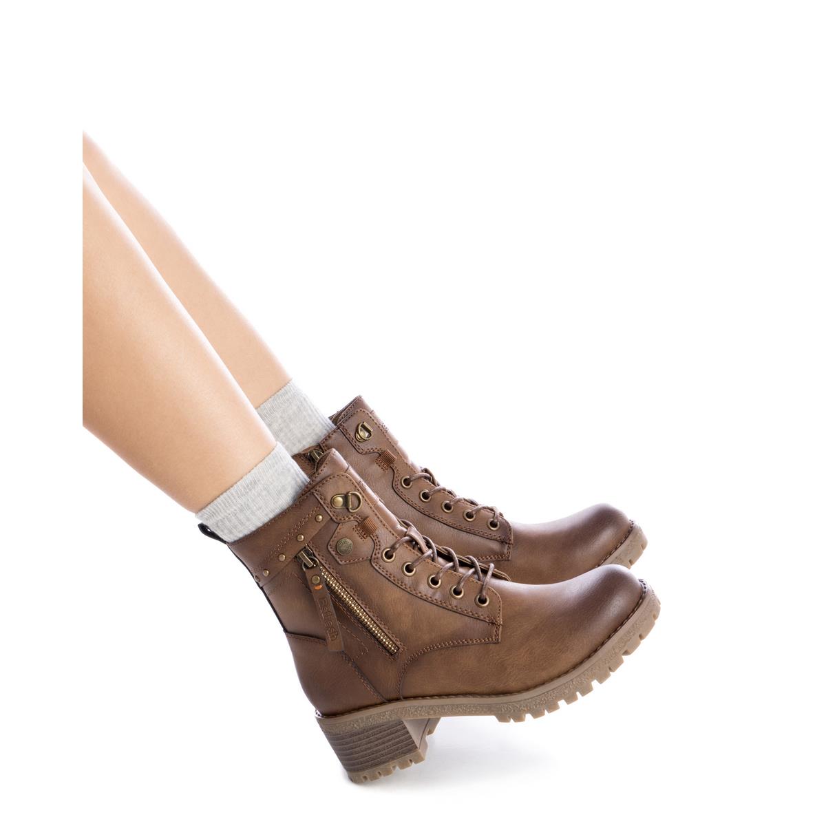 Bottine Militaire Talon Décontractée Fermeture éclair camel, REFRESH