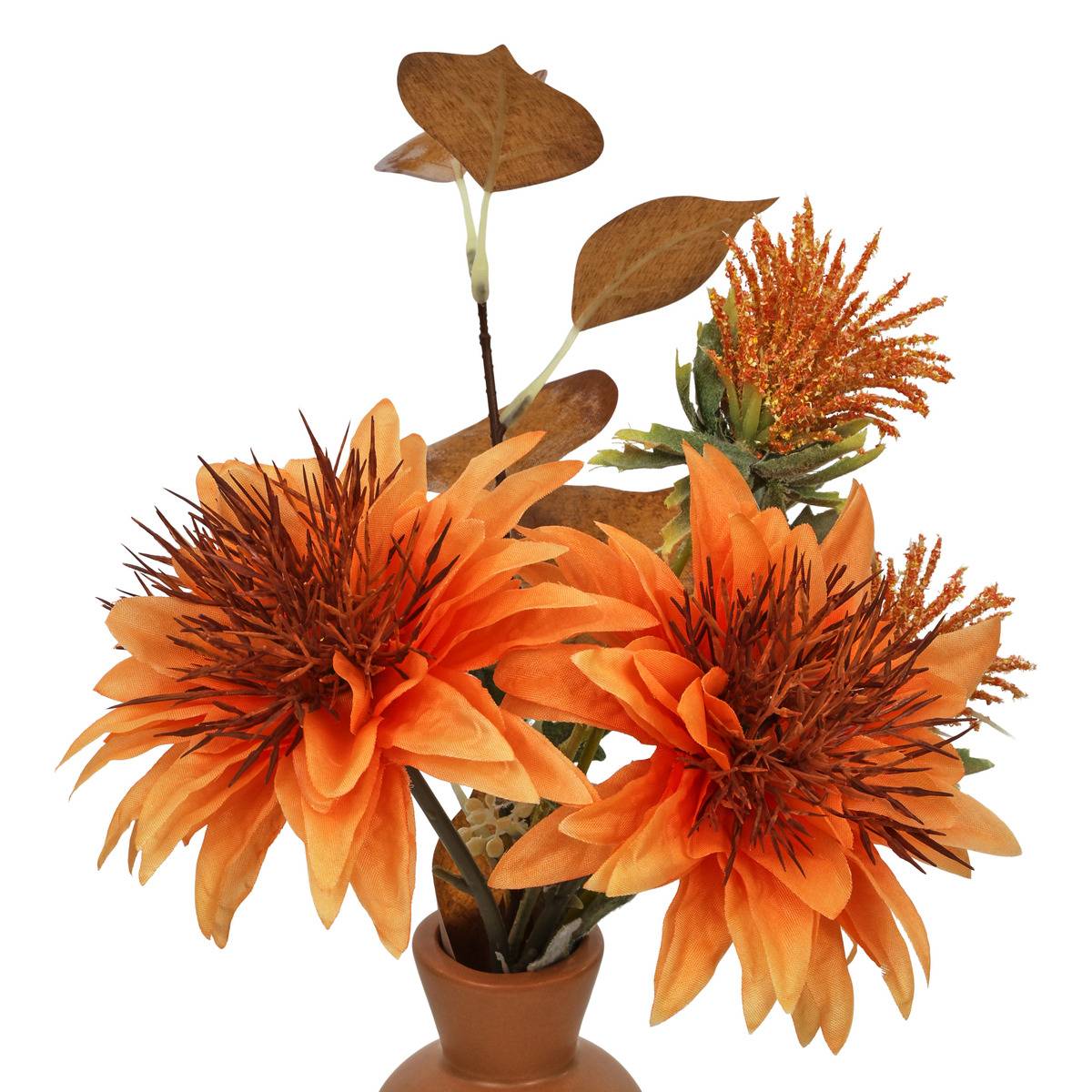 Composition florale artificielle avec vase en dolomite PENNY orange, ATMOSPHERA