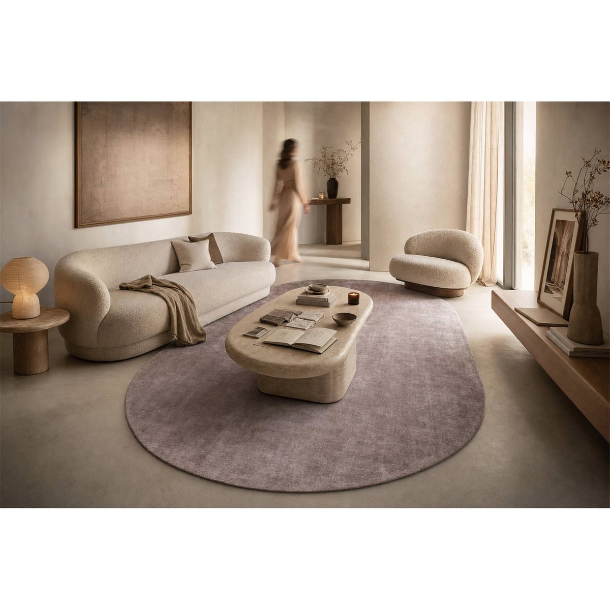 Tapis ovale en viscose, Doux et raffiné beige, RECOLLECTION