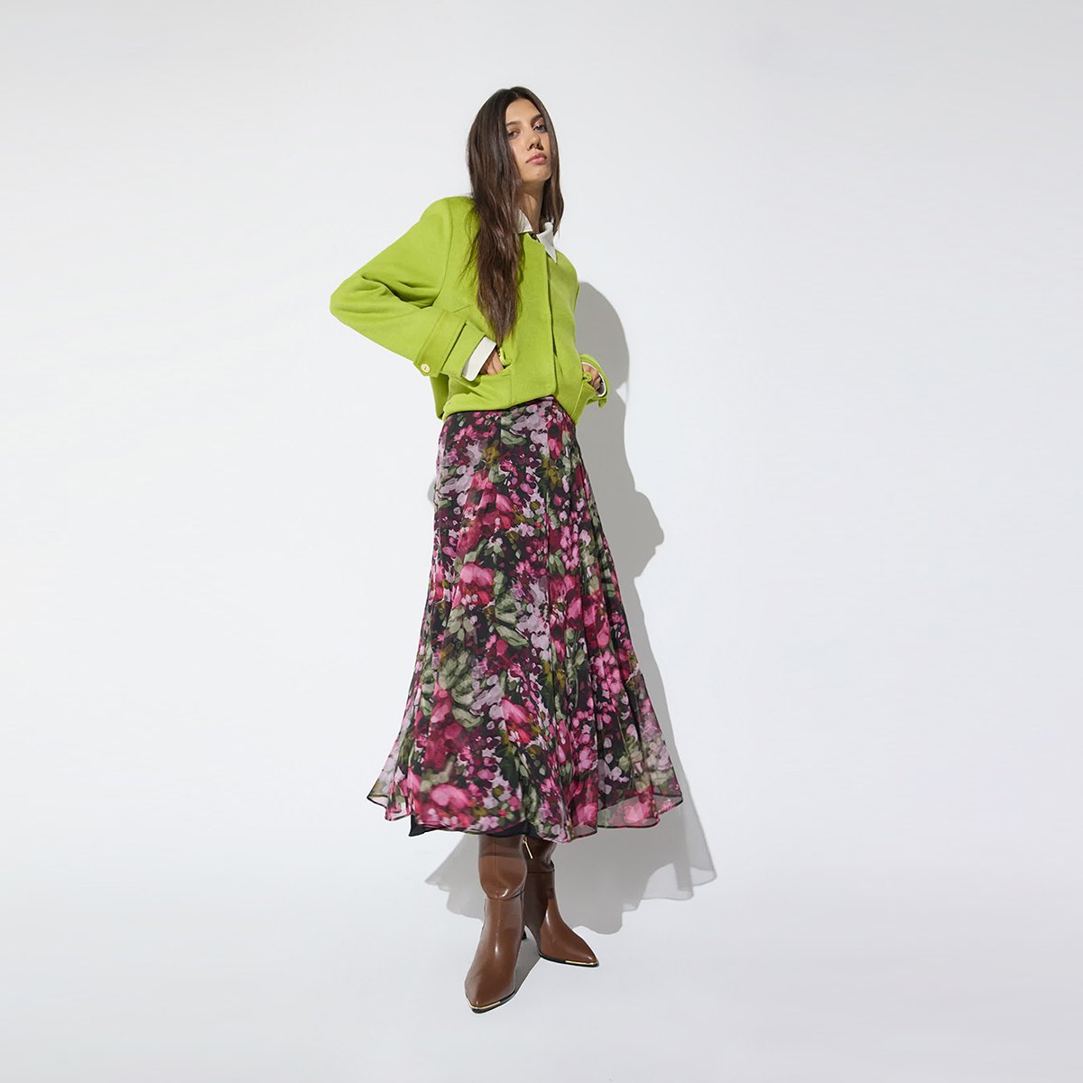 Jupe midi imprimé floral rose, LOLA CASADEMUNT
