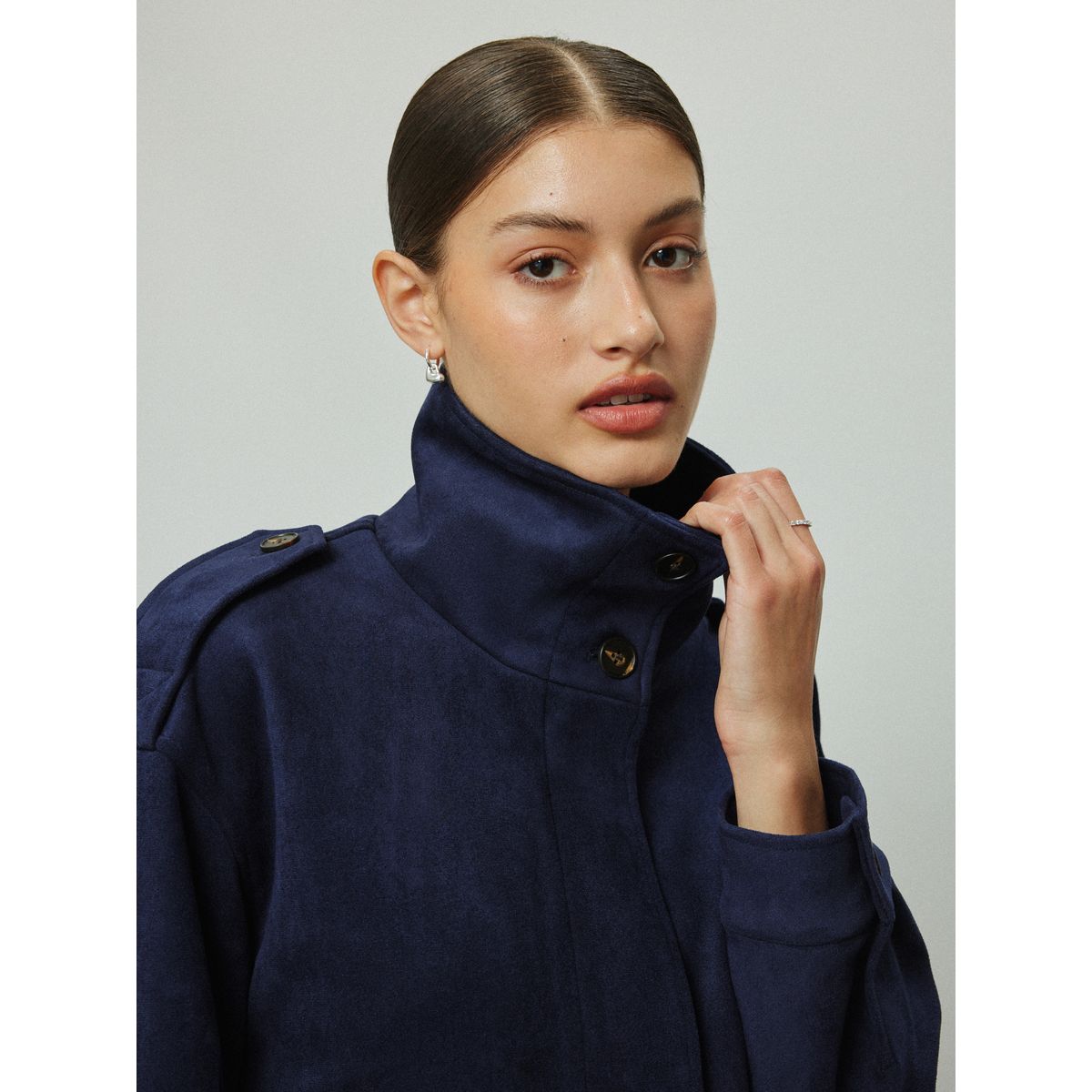 Veste en imitation daim à col cheminée bleu marine, NEXT