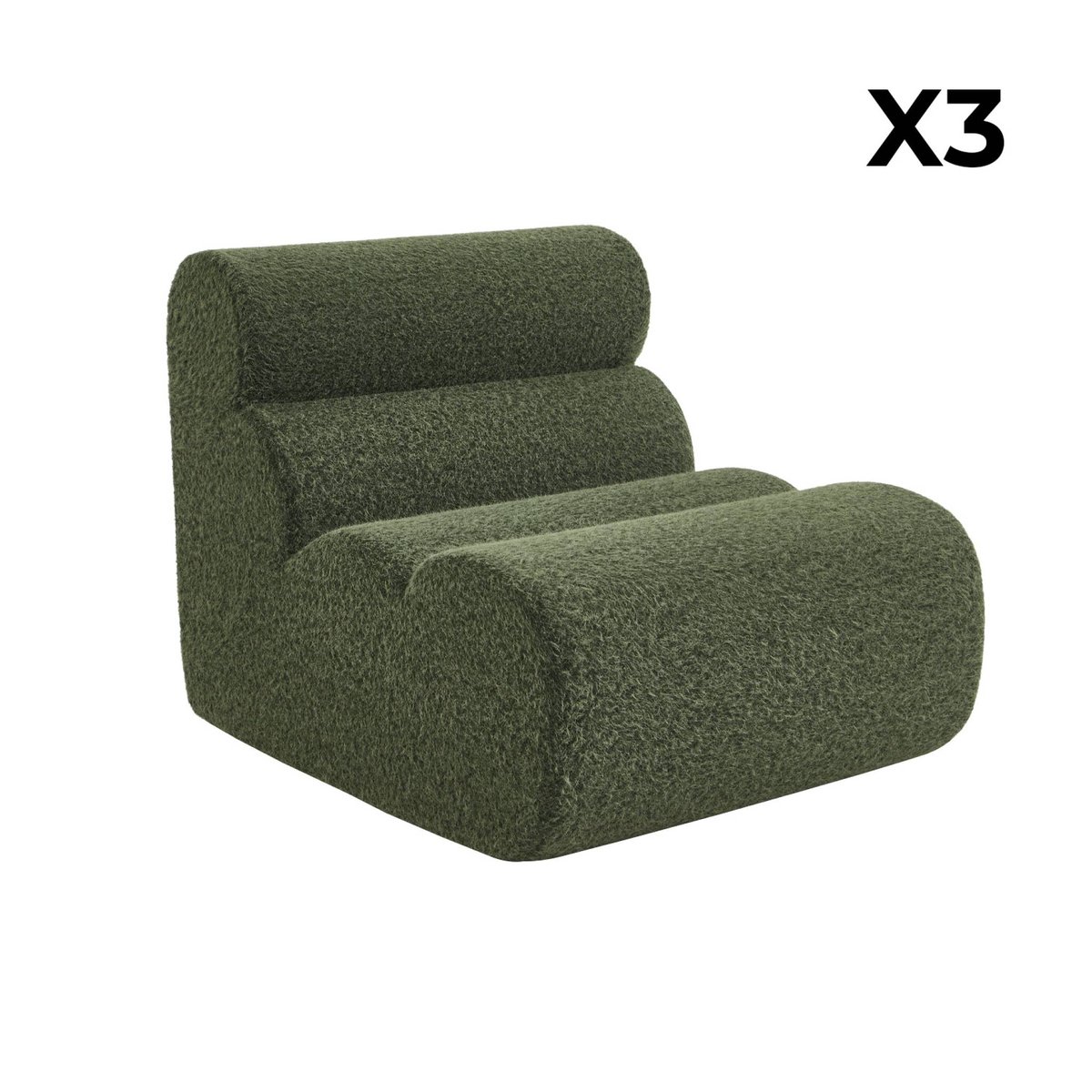 Chauffeuse compressée tissu effet alpaca 1 place (lot de 3) NOVA kaki, SWEEEK