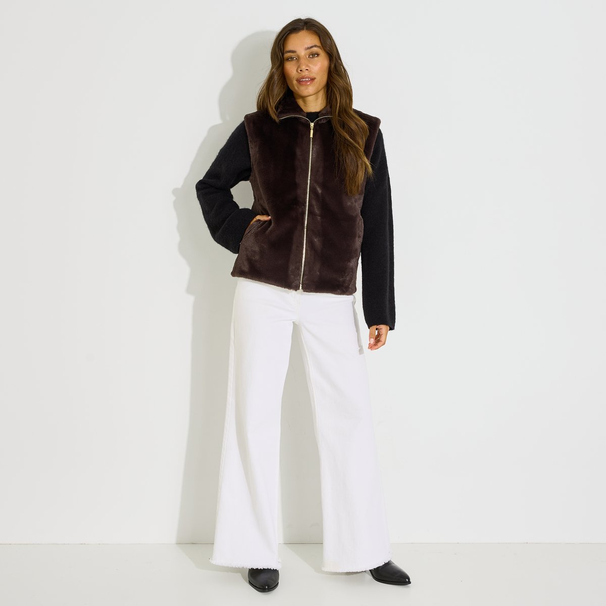 Veste gilet imitation fourrure marron, GRAIN DE MALICE