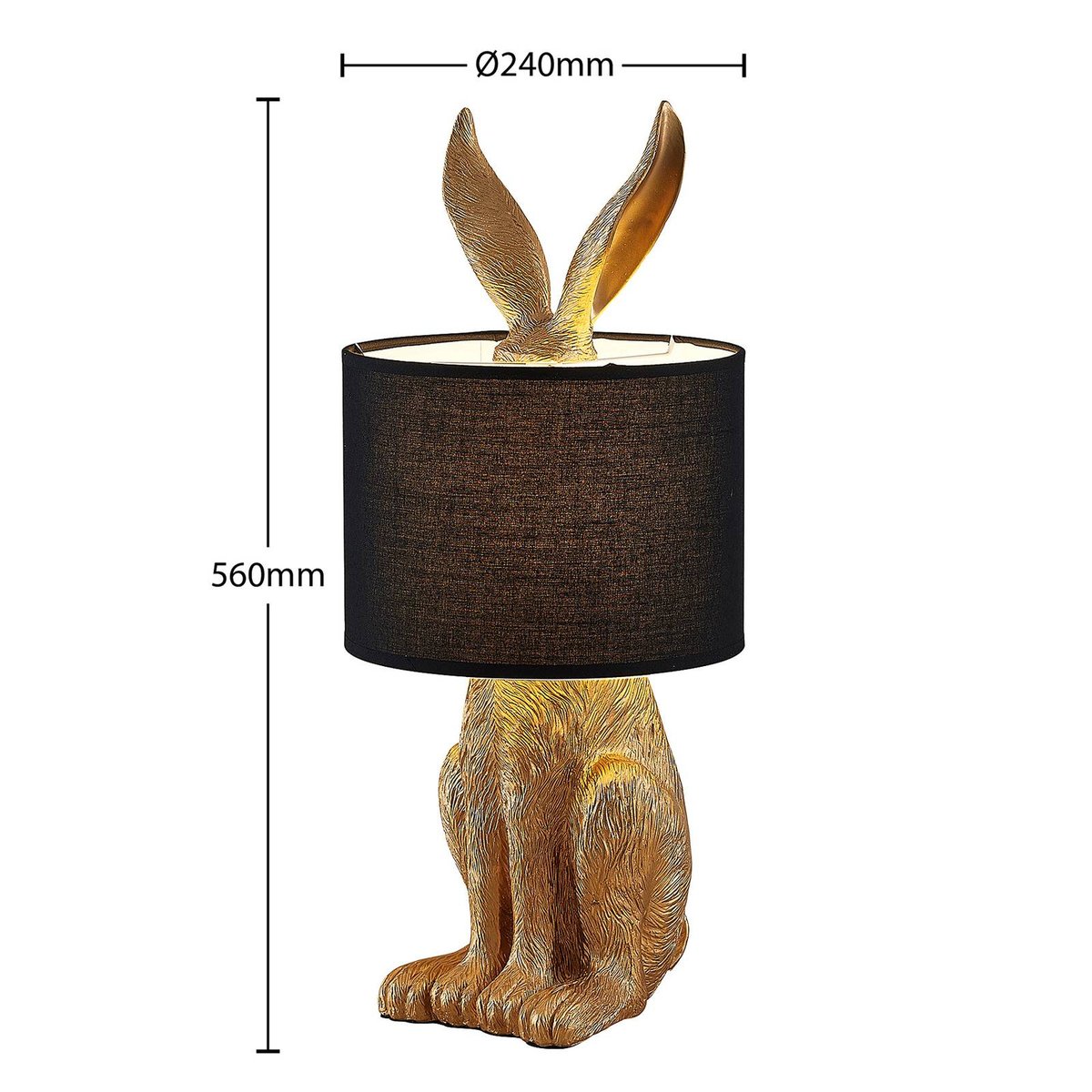 Lampe à poser en textile design, Lorentina noir, doré, LINDBY
