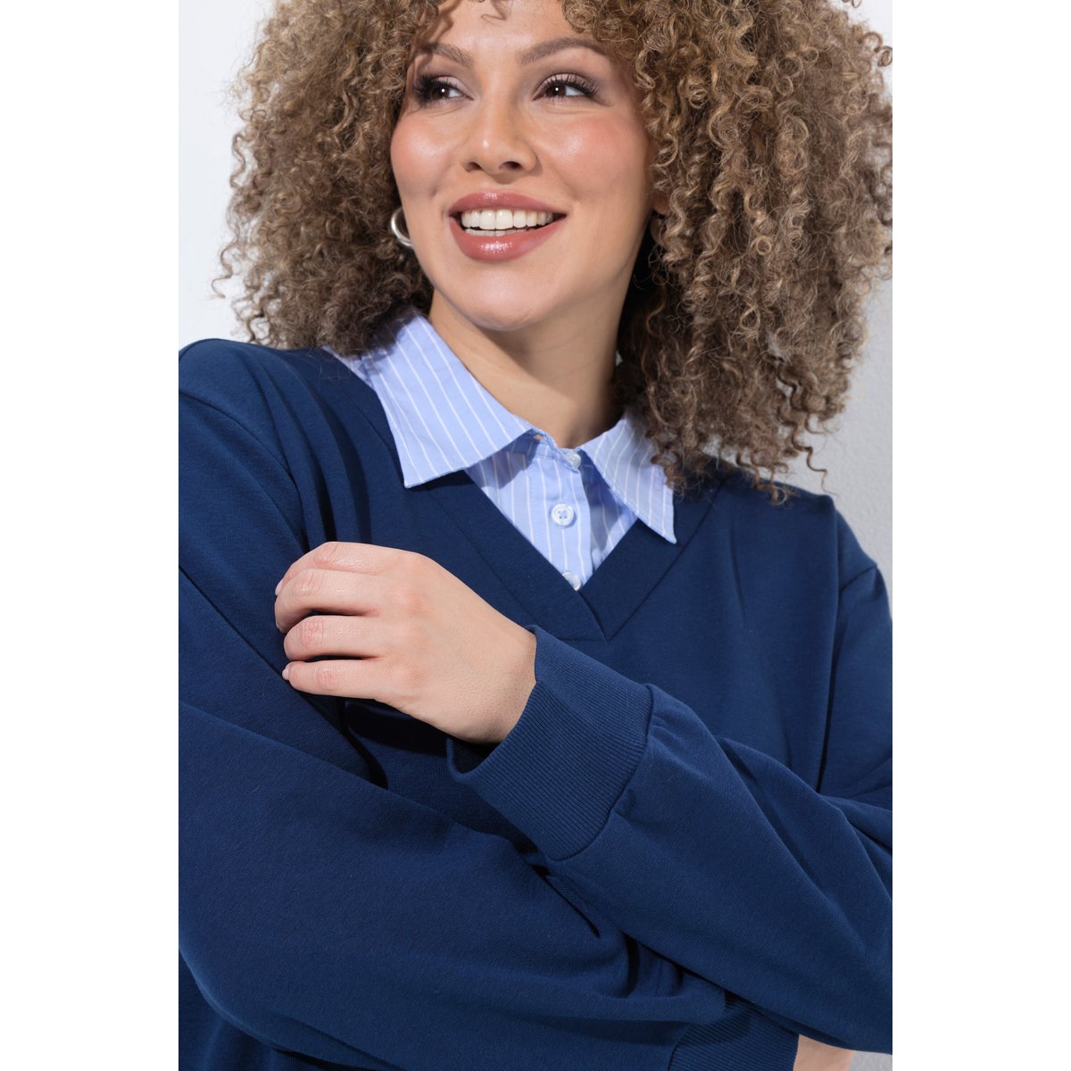 Sweat-shirt, effet de superposition bleu encre, ULLA POPKEN
