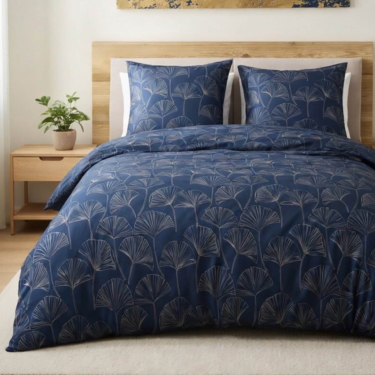 Housse de couette 2 personnes finition bouton + 2 taies 100% microfibre bleu, DECORATIE