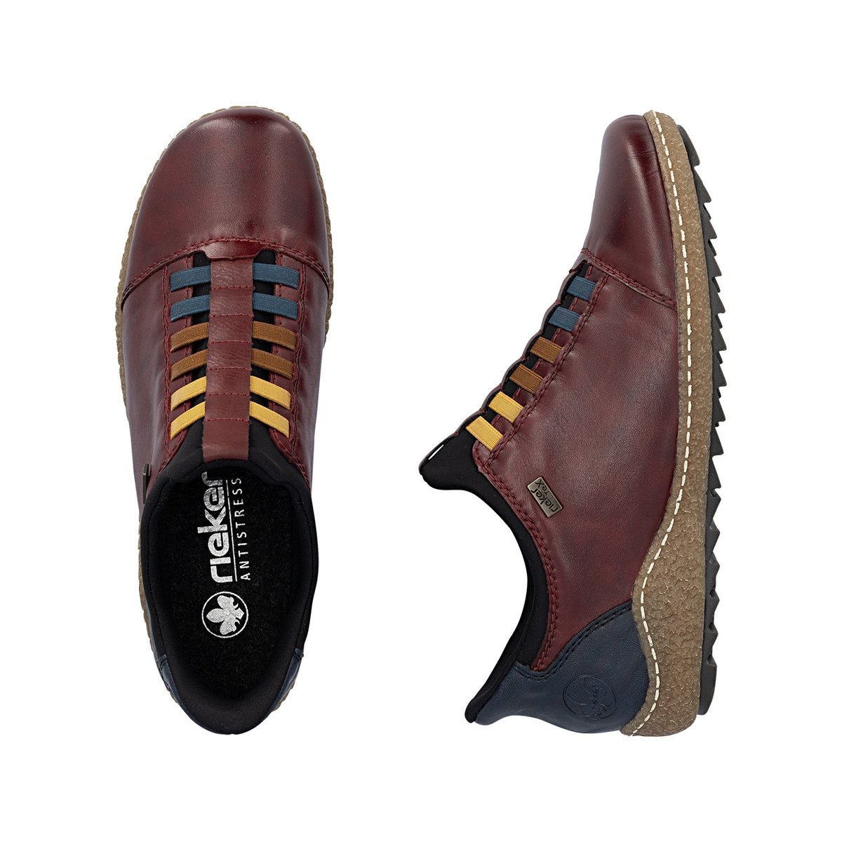 Sneakers en cuir bordeaux à talon plat pourvues d'une fermeture slip-on rouge foncé, RIEKER