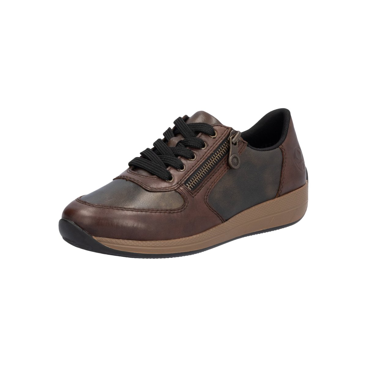 Sneakers kaki à talon plat avec des lacets plats et un zip latéral marron, RIEKER