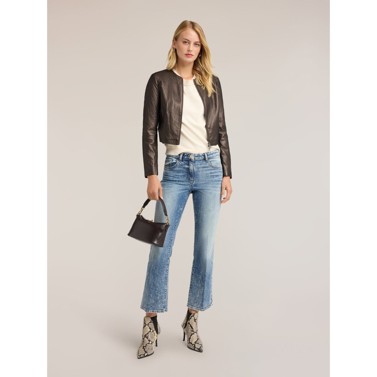 Veste sans col avec zip marron, MOTIVI