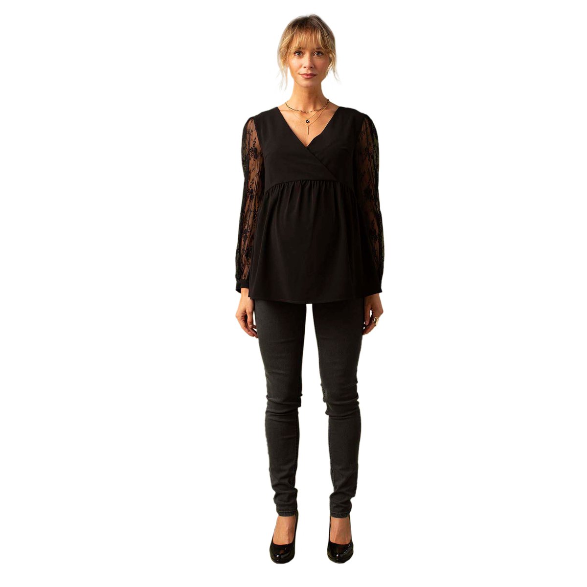 Blouse de grossesse en crêpe et dentelle noir, ENVIE DE FRAISE