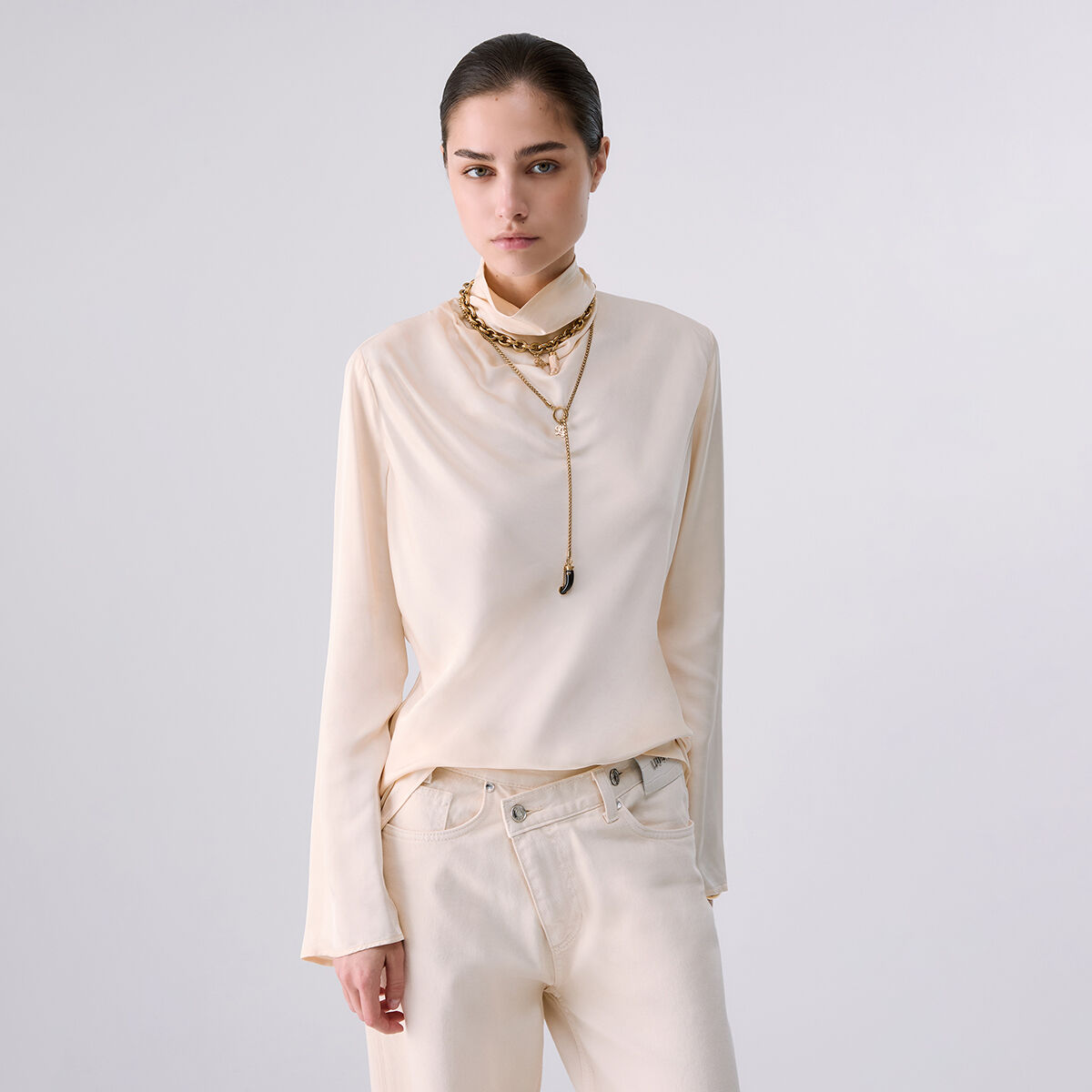 Blouse en satin crème, LIU JO