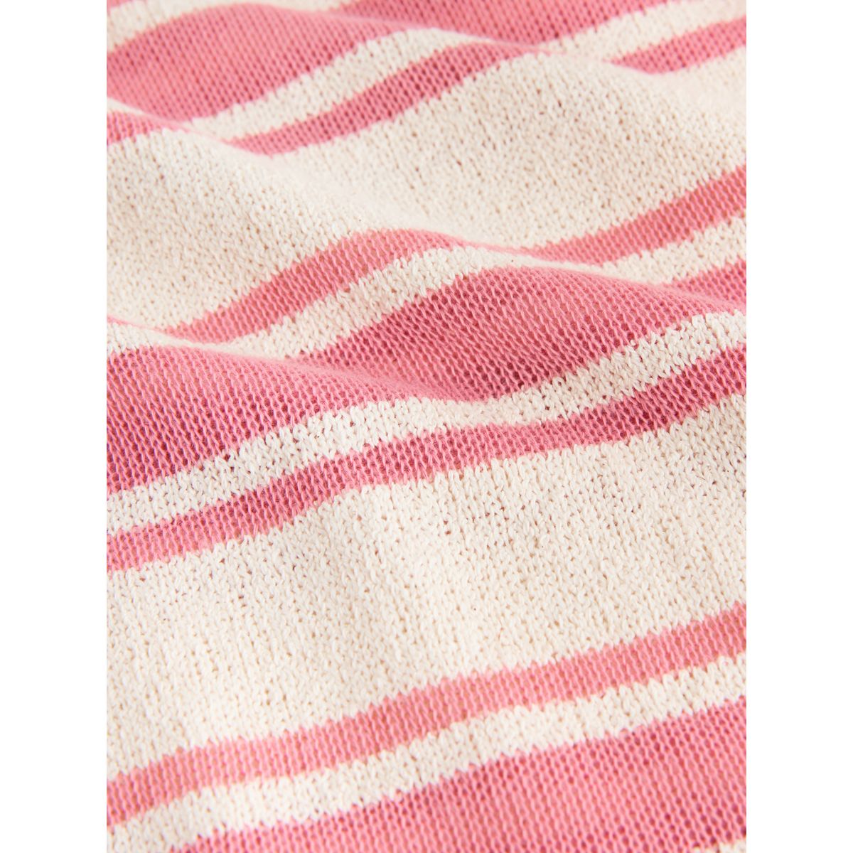 Haut ras du cou manches courtes aspect maille ecru/rayure rose, NEXT