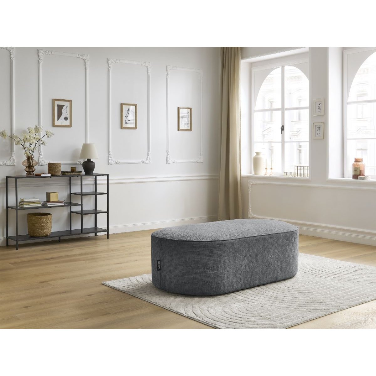 Pouf tissu texturé, ROUSSEAU gris foncé, BOBOCHIC