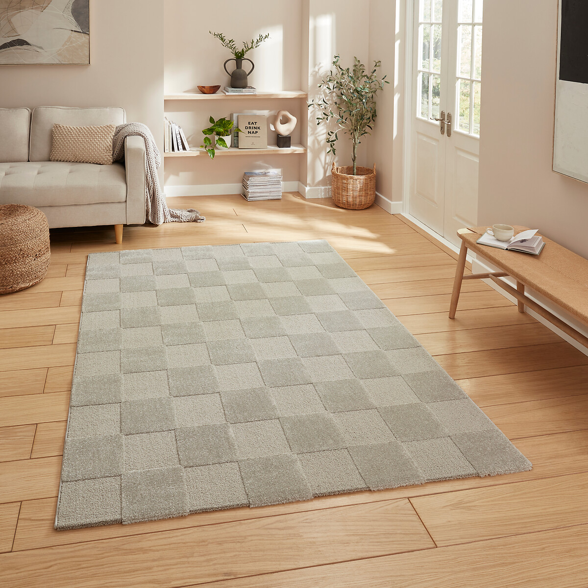 Modern Geometric Checkerboard Rug silver-coloured, SO'HOME