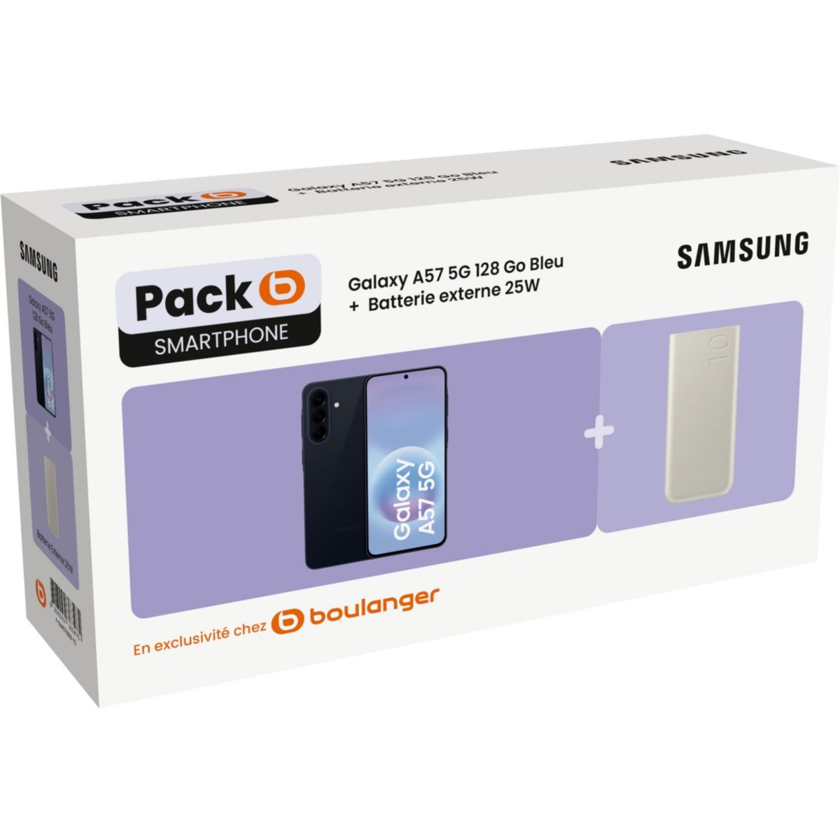 Smartphone Galaxy A57 5G 128Go Bleu + Batterie externe 25W couleur unique, SAMSUNG