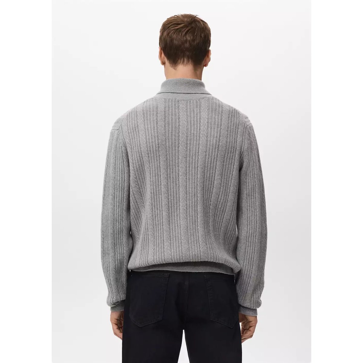 Pull-over col roulé structuré gris, MANGO MAN