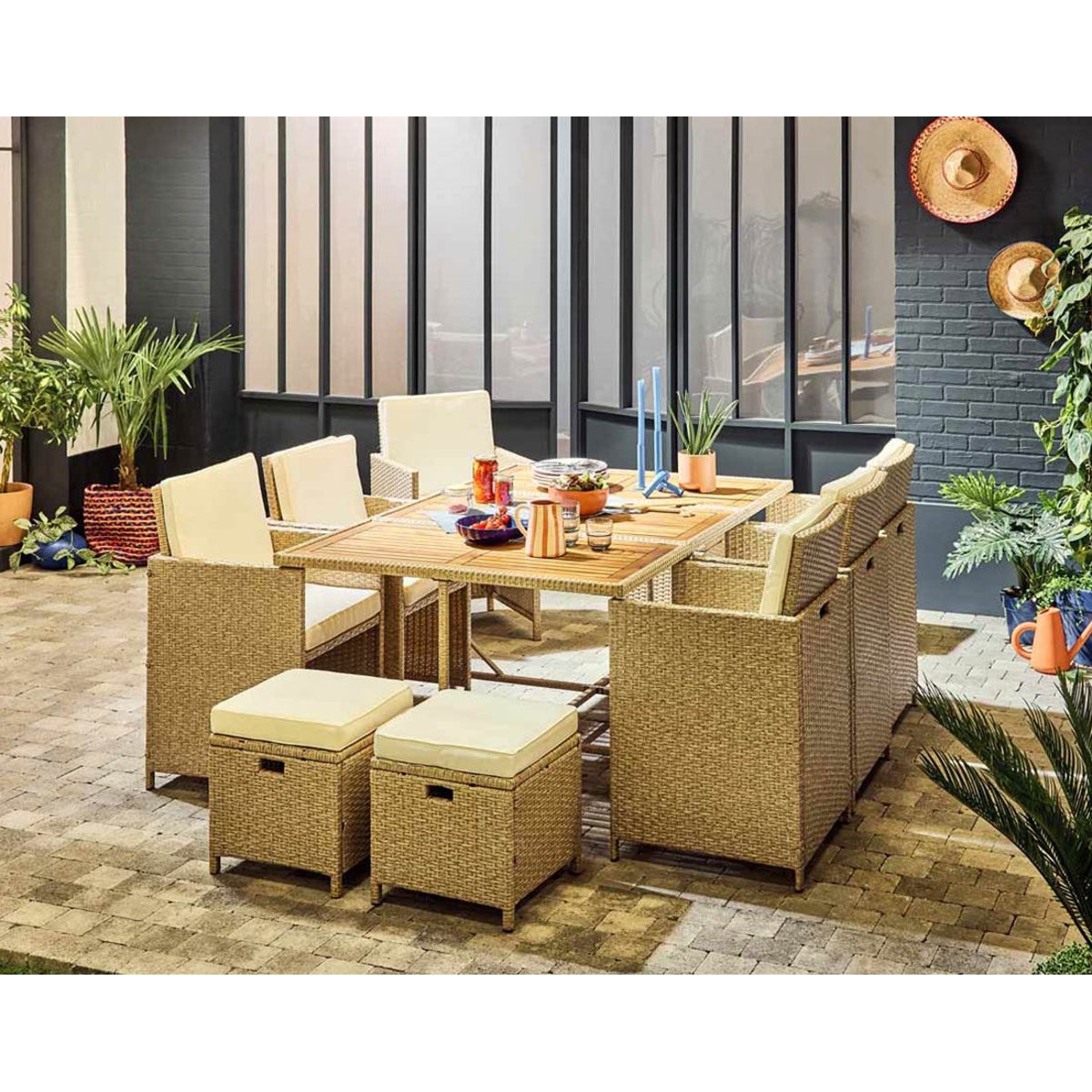 Salon de jardin encastrable 10 places, CUBA beige, BEST MOBILIER
