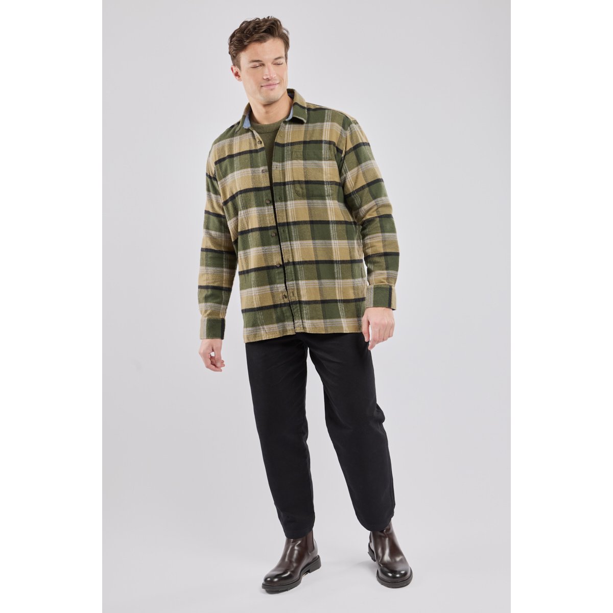 Surchemise Flanelle tartan olive, ARMOR-LUX