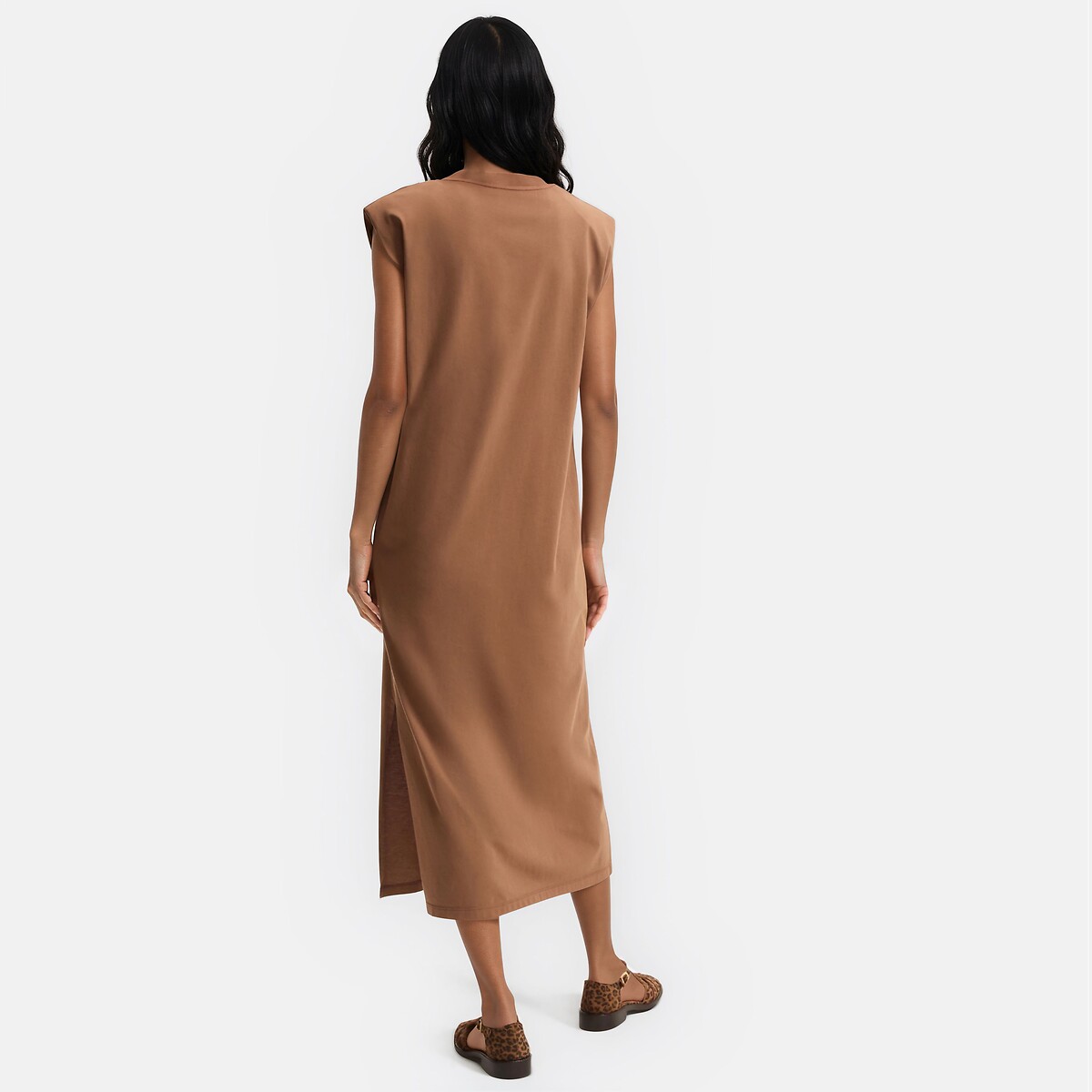 Abito T-shirt lungo senza maniche marrone cammello, LA REDOUTE COLLECTIONS