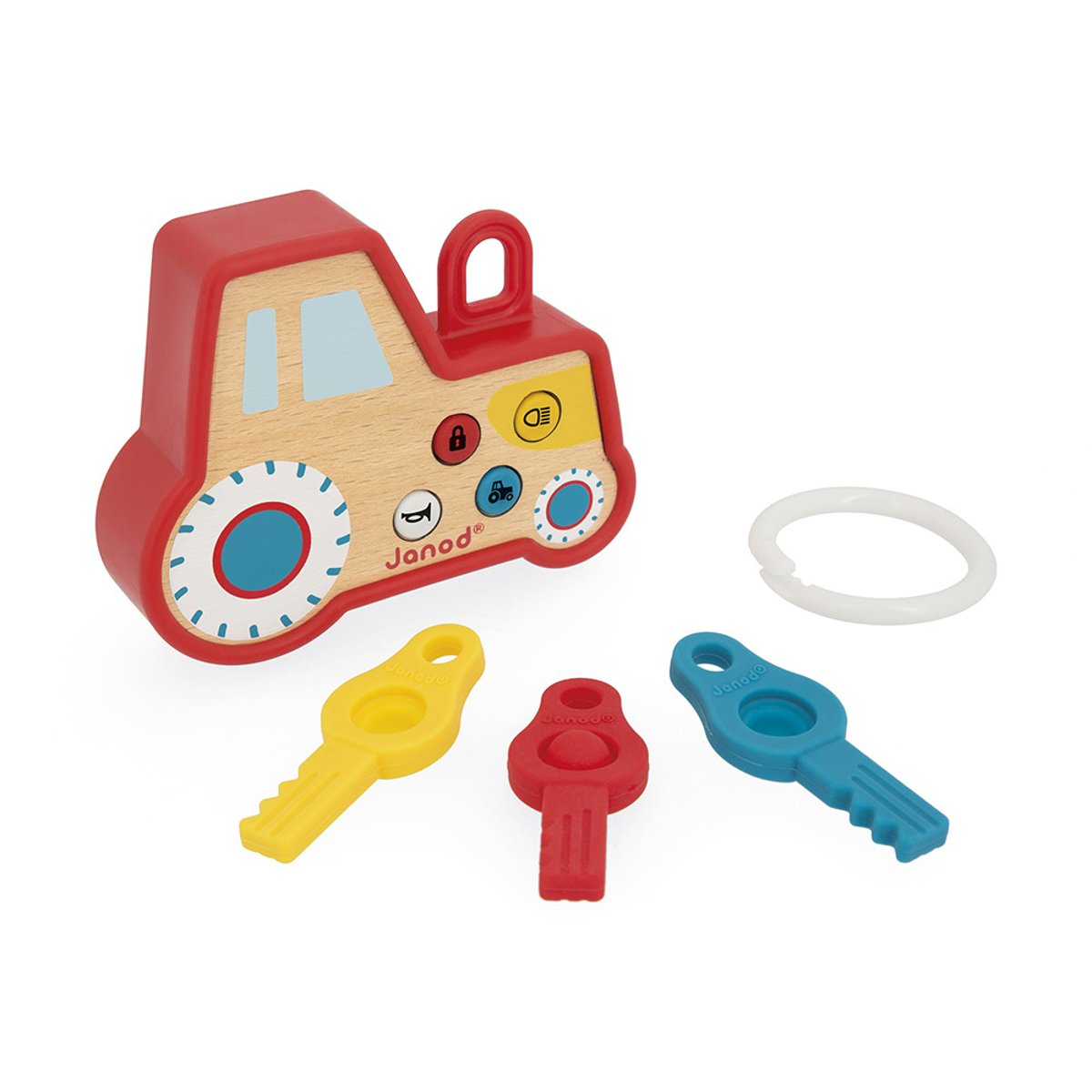 Hochet Interactif Porte-clés Tracteur rouge, JANOD