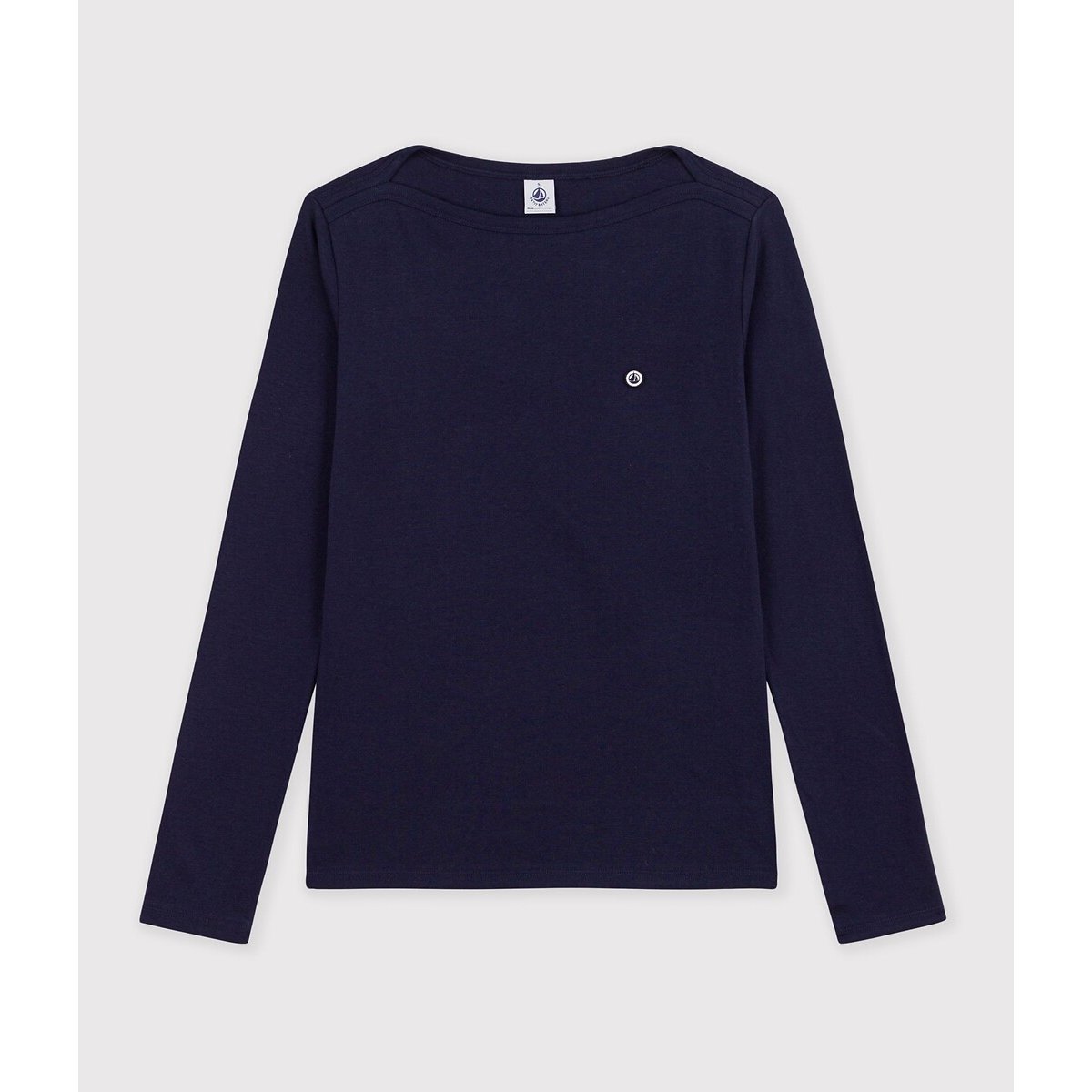 T-shirt Iconique col amiral en coton, manches longues marine, PETIT BATEAU