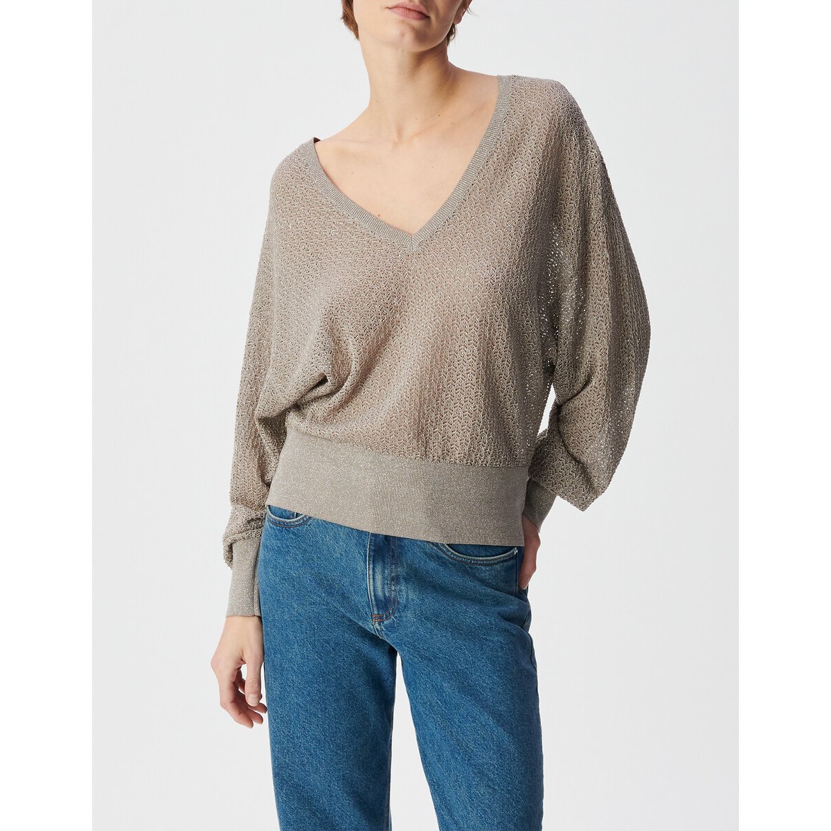 Maglia a maniche lunghe con scollo a V con filato metallizzato deserto, IKKS
