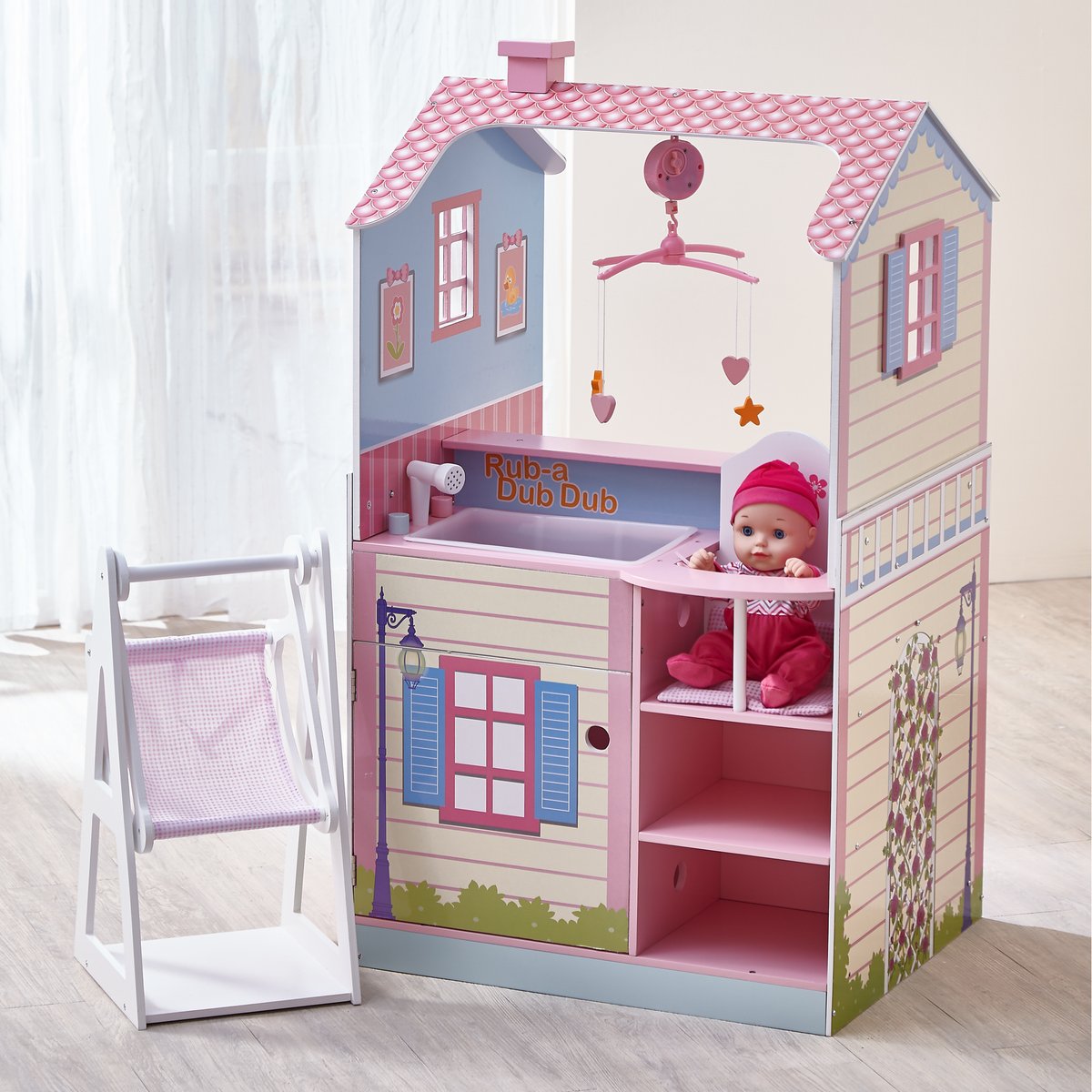 Table à langer poupée avec rangement et lit bébé rose, TEAMSON KIDS