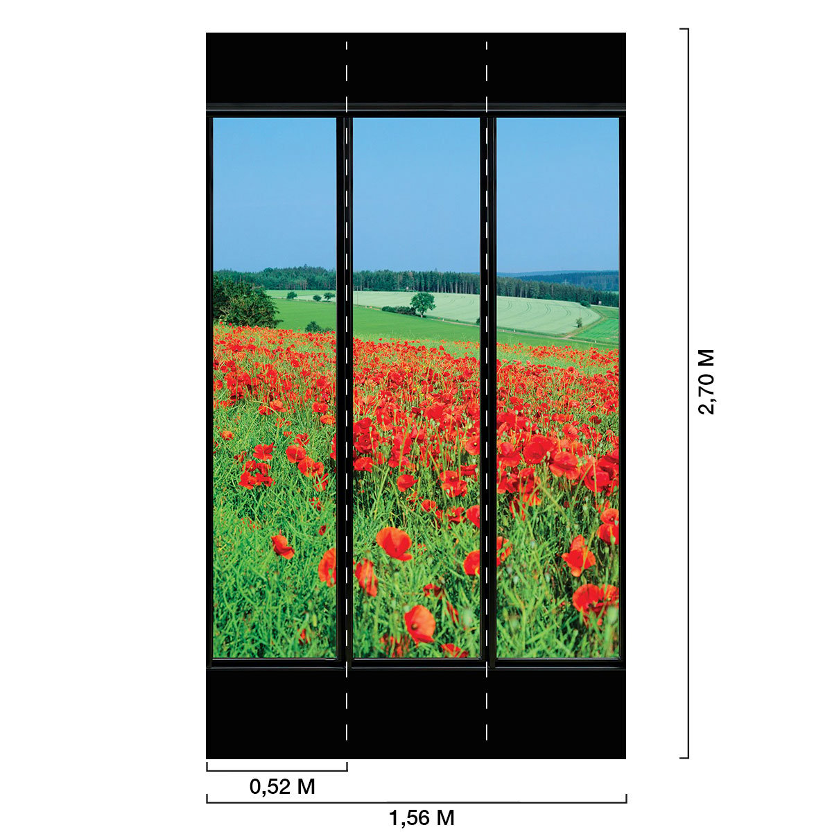 Papier peint, fenêtre sur coquelicots vert, HEXOA
