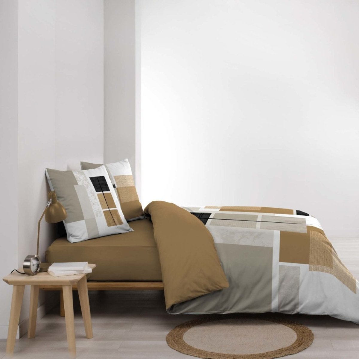 Housse de couette 100% coton finition pression + 2 taies d’oreiller multicolore, DECORATIE
