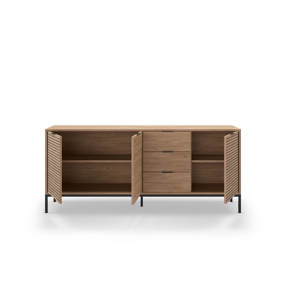 Buffet bas en panneaux de particules 3 portes 3 tiroirs 180 cm, AGATHE marron clair, BOBOCHIC