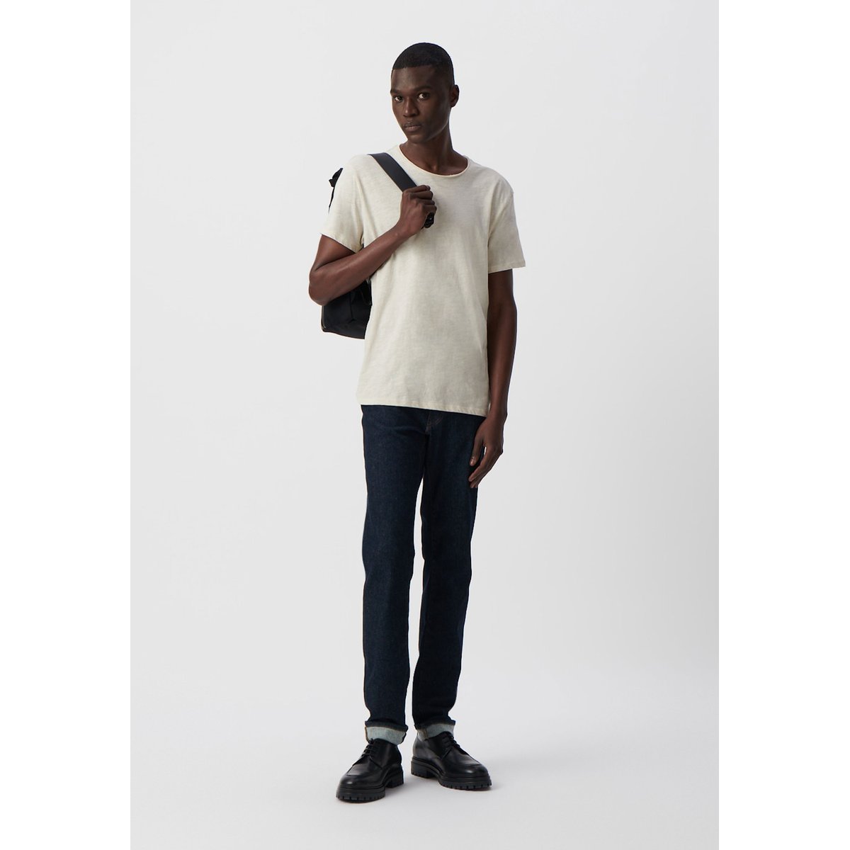 Tee-shirt coton bio col rond ESSENTIEL ecru, IKKS
