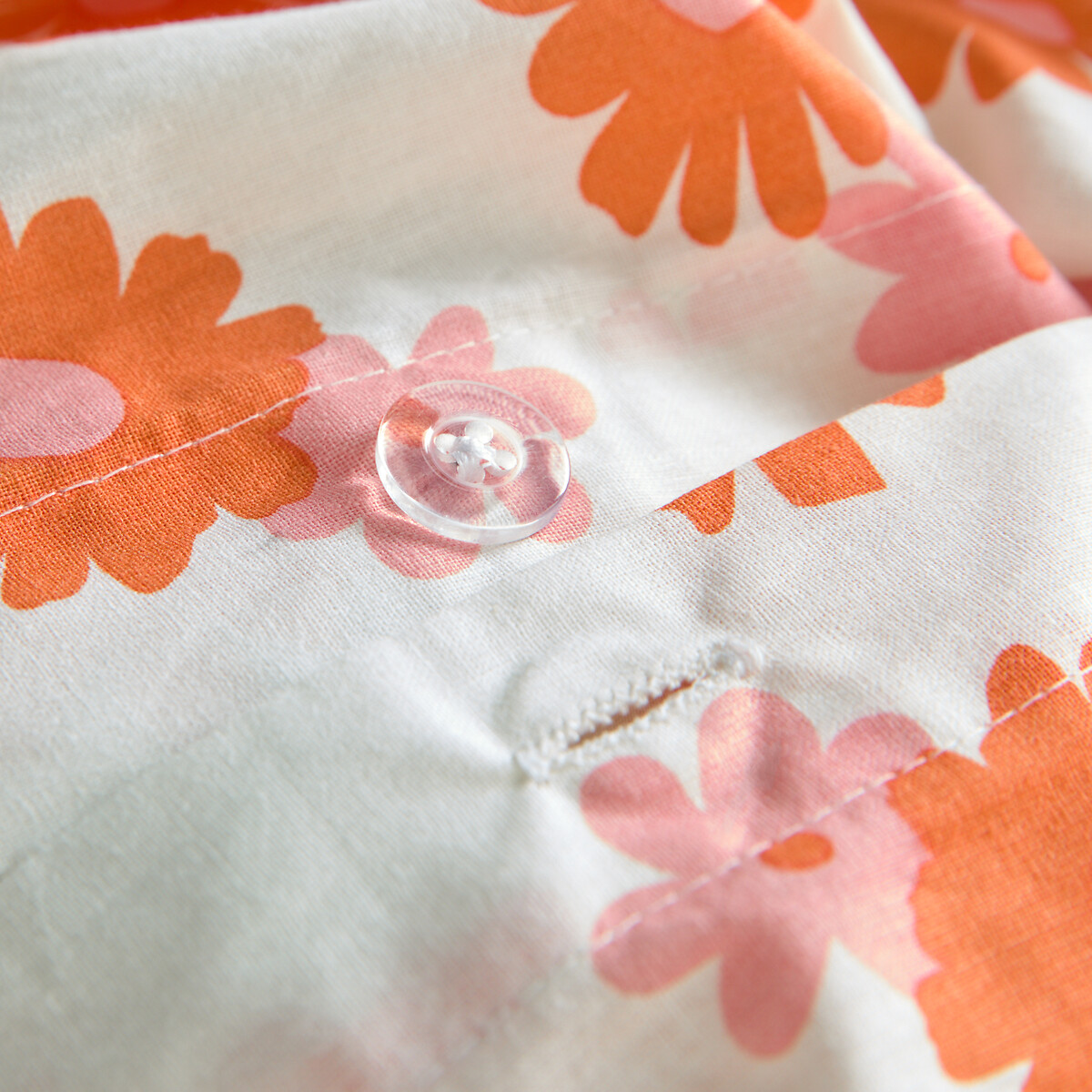 Parure de lit enfant 50% coton recyclé, taie carrée, MARGUERITES orange/rose, LA REDOUTE INTERIEURS