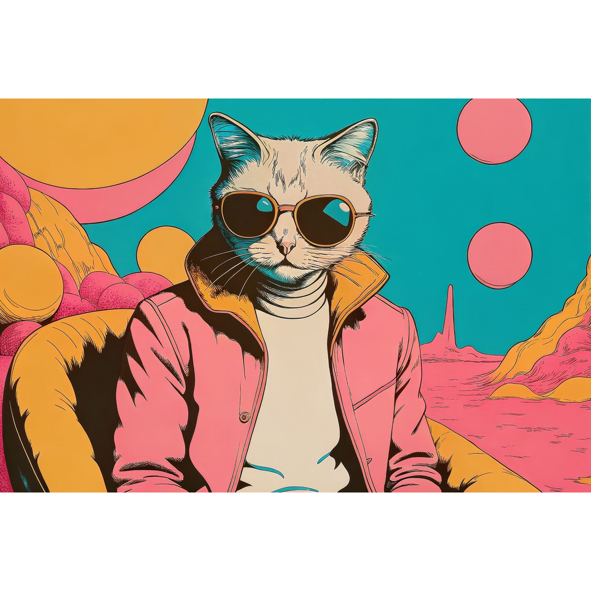 Tableau Mural Chat Rétro ANIMAUX HUMANISÉS tableau en verre synthétique, CEANOTHE