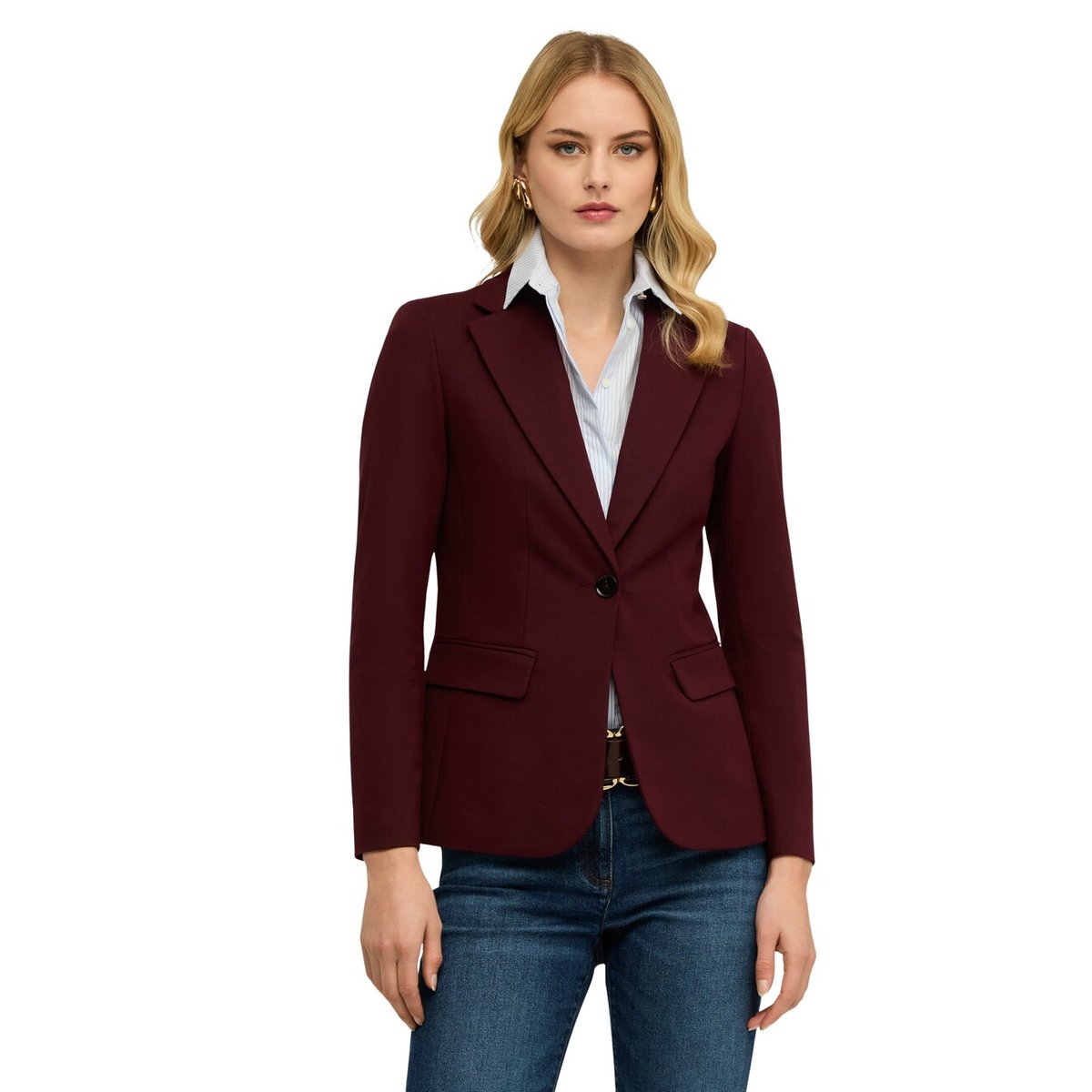 Blazer simple boutonnage en coton viscose burgundy, MOTIVI