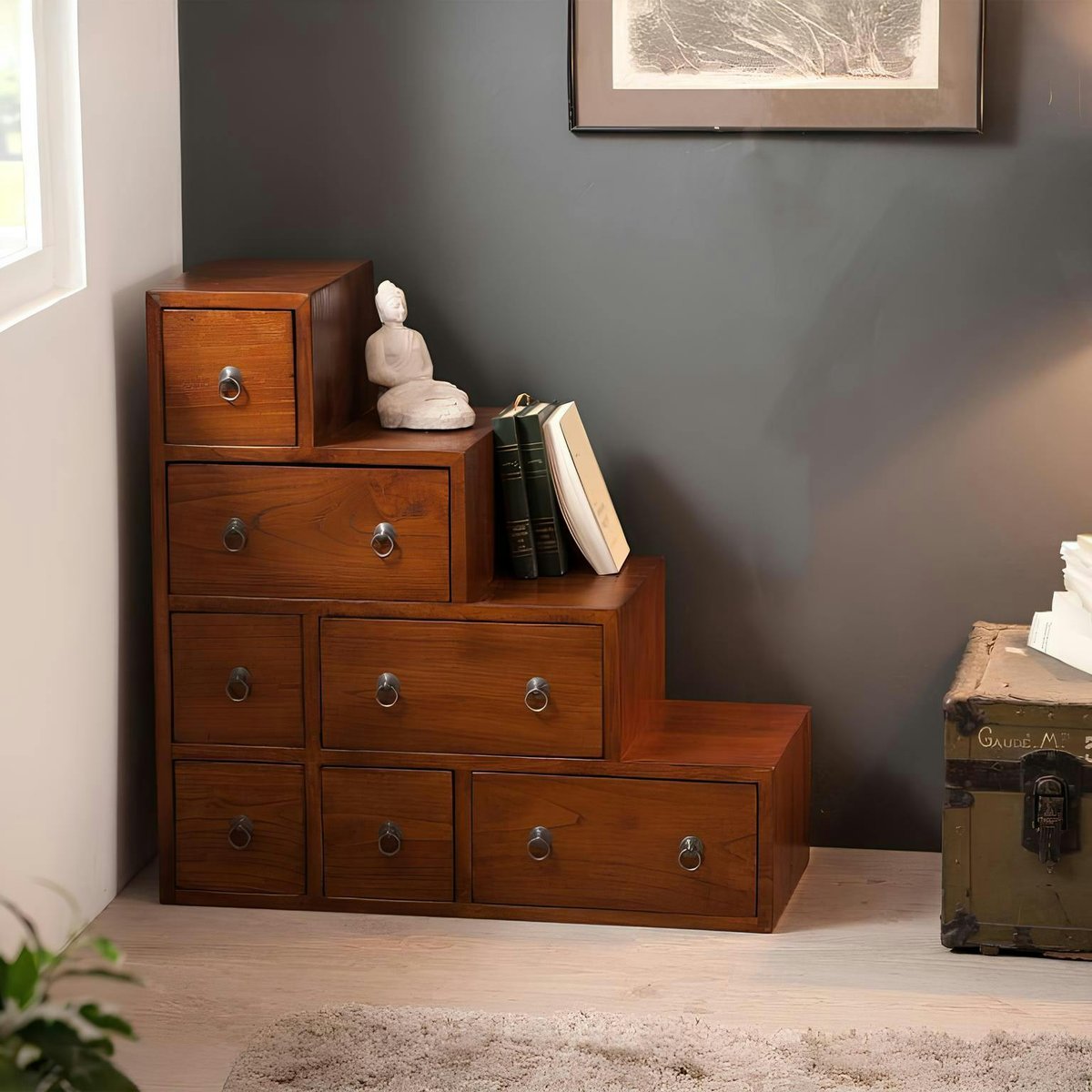 Meuble escalier double face 76x76cm LOLA bois naturel, PIER IMPORT
