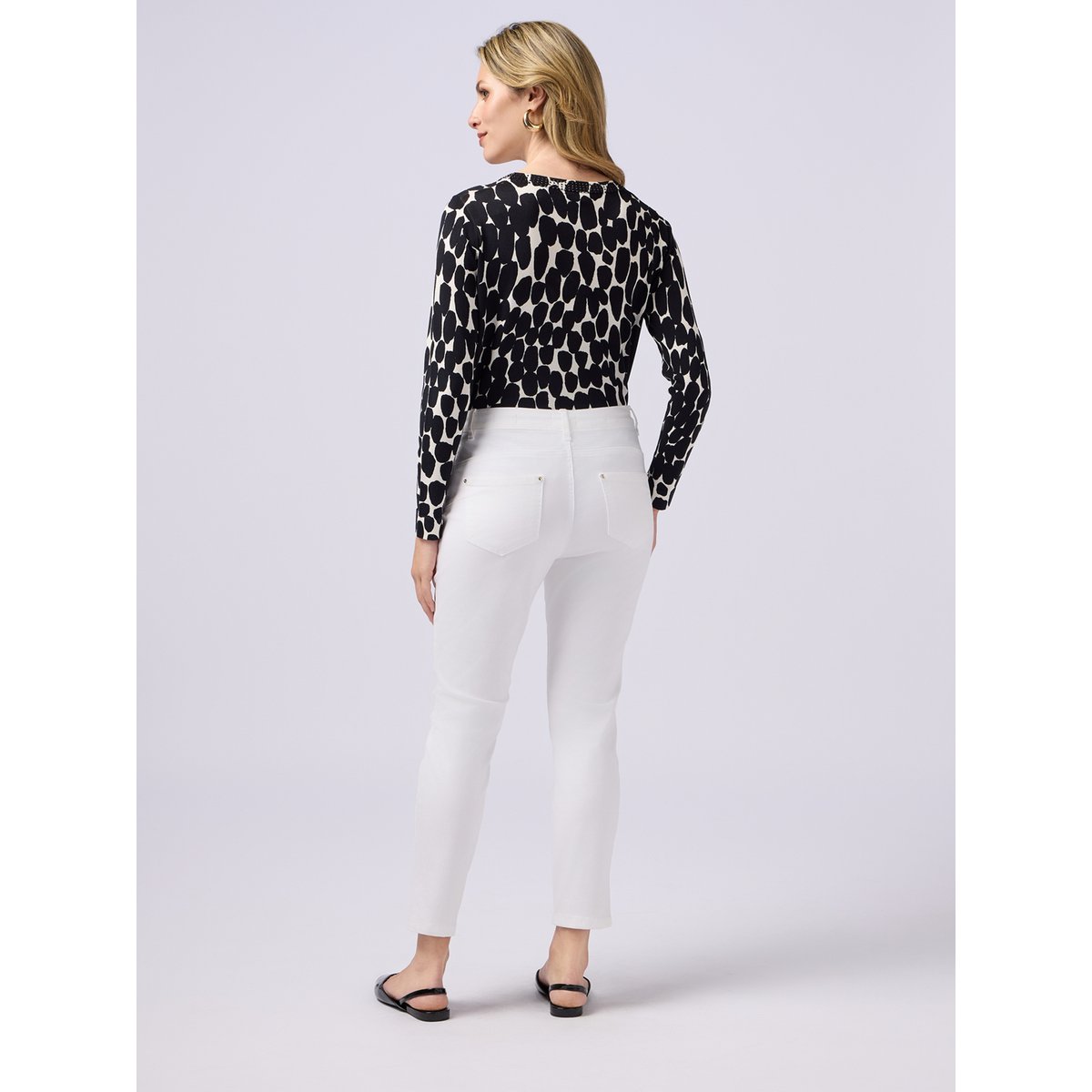 Pantalon skinny en coton avec bouton bijou blanc, OLTRE