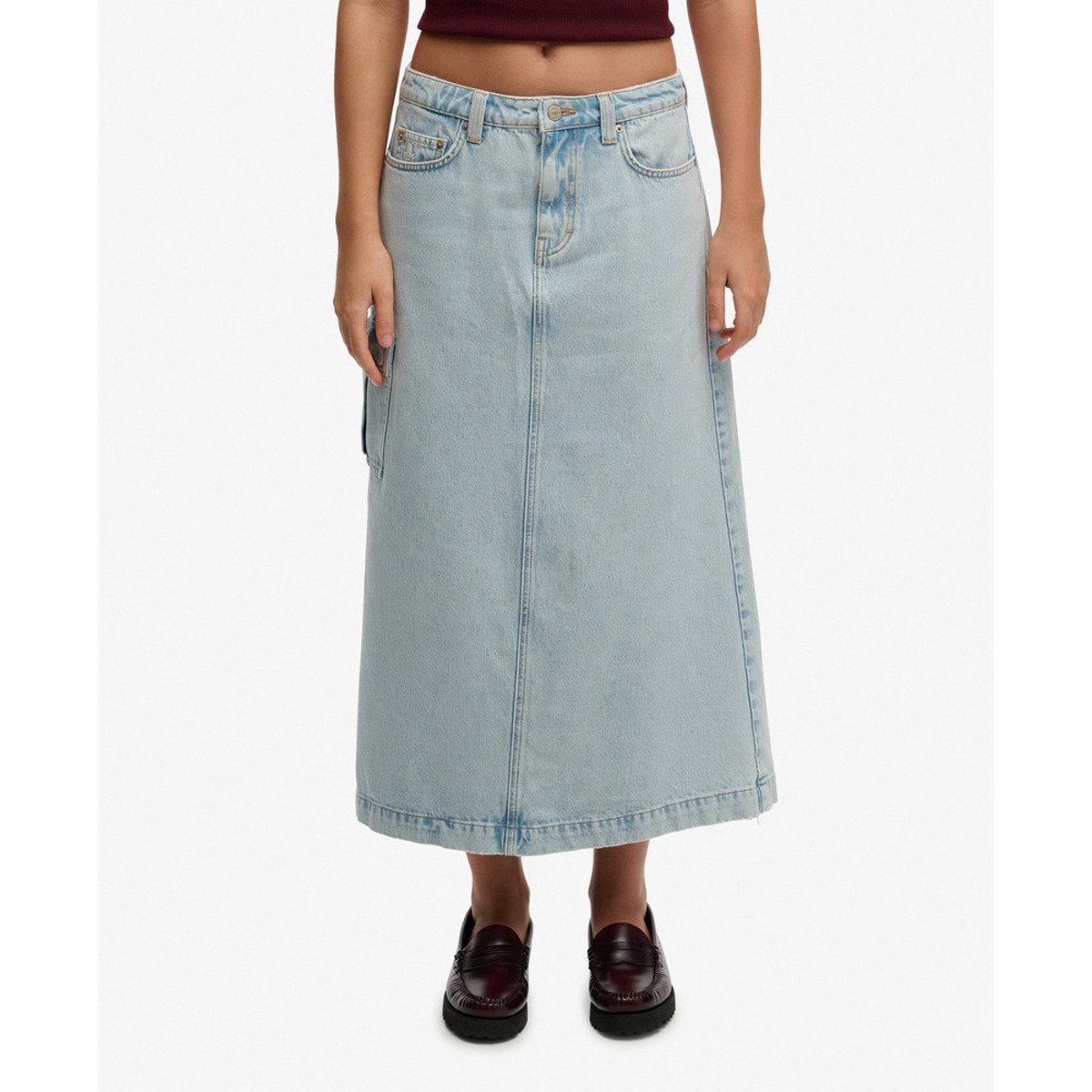 Jupe Maxi Cargo en Jean bleu vintage clair, SUPERDRY