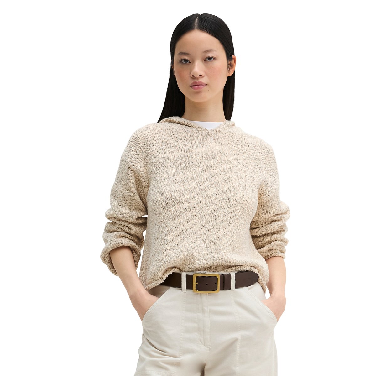Hoodie en tricot loose cropped en coton organique mélangé Club gris clair, MARC O'POLO