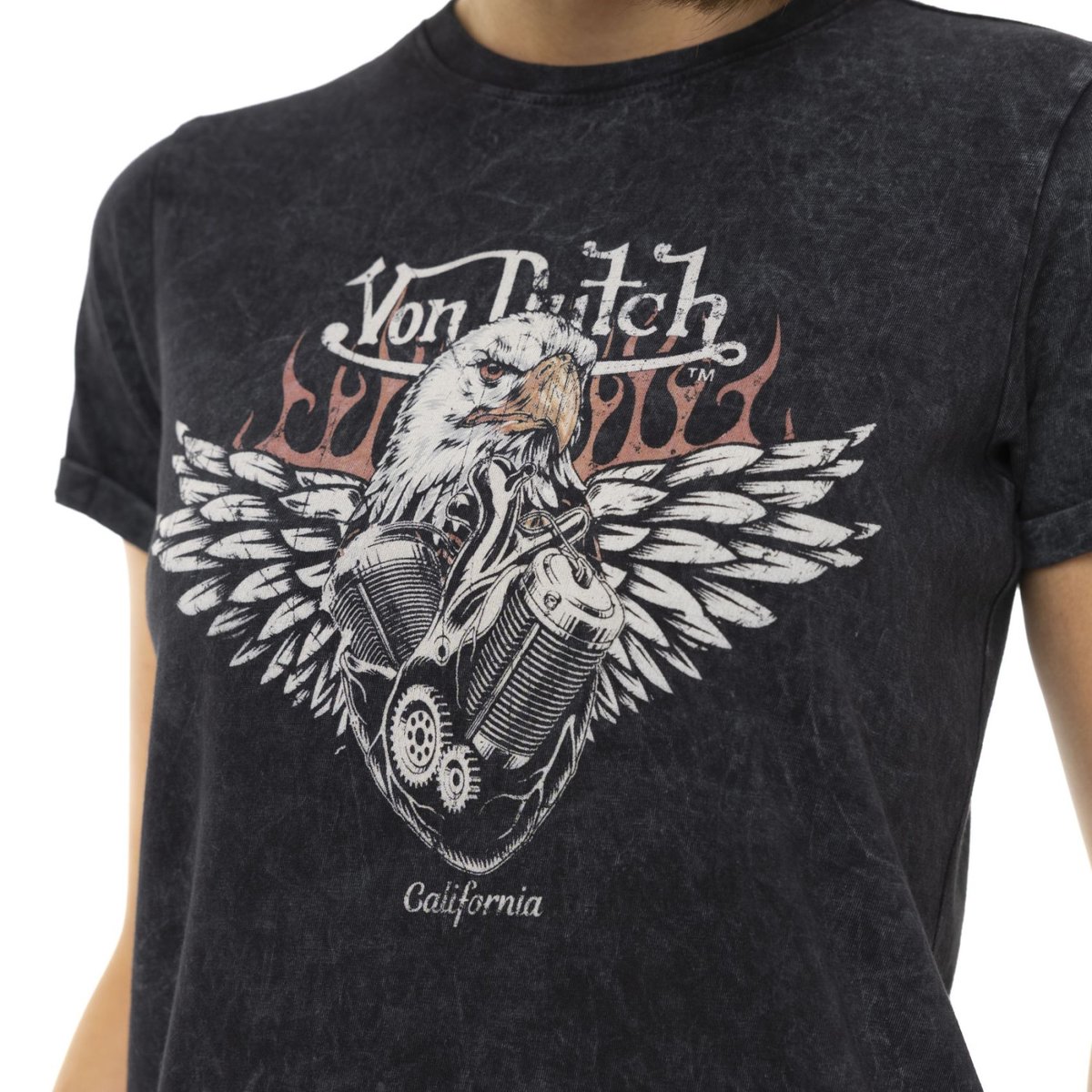 Tee shirt en coton MOTOR noir/rose/blanc, VON DUTCH