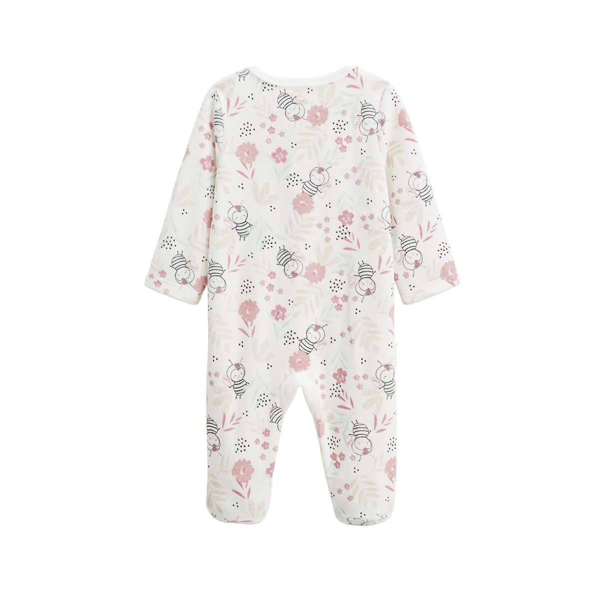 Pyjama bébé en velours ouverture pont Mya ecru, PETIT BEGUIN
