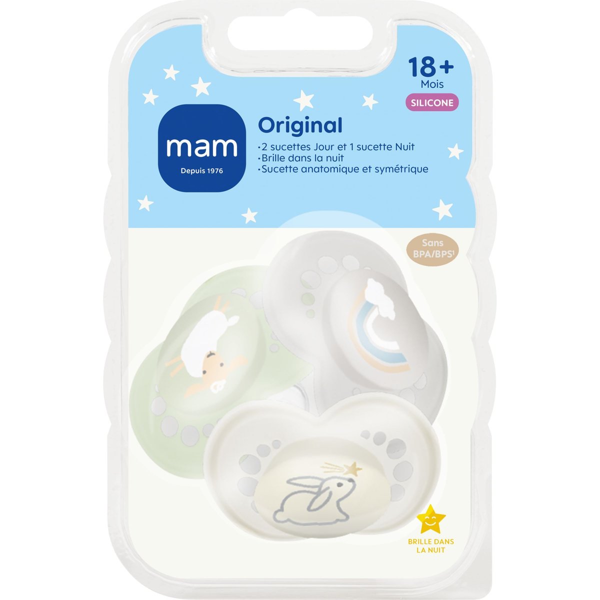 Lot de 3 sucettes 18 mois+ Original multicouleur, MAM