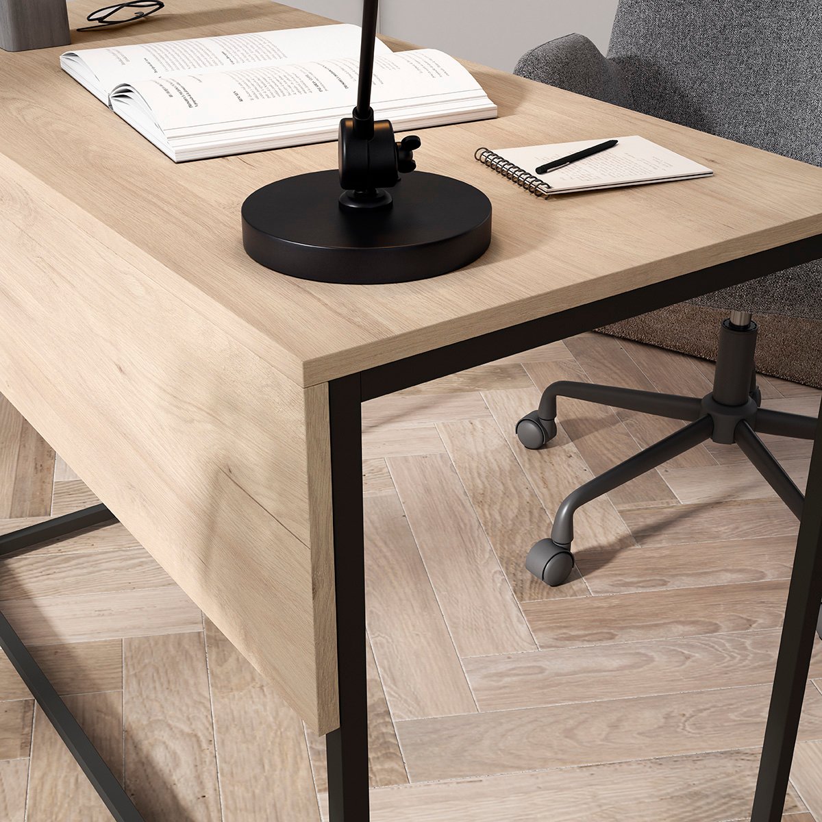 Bureau en placard et métal, LONDON chêne clair, HERDASA