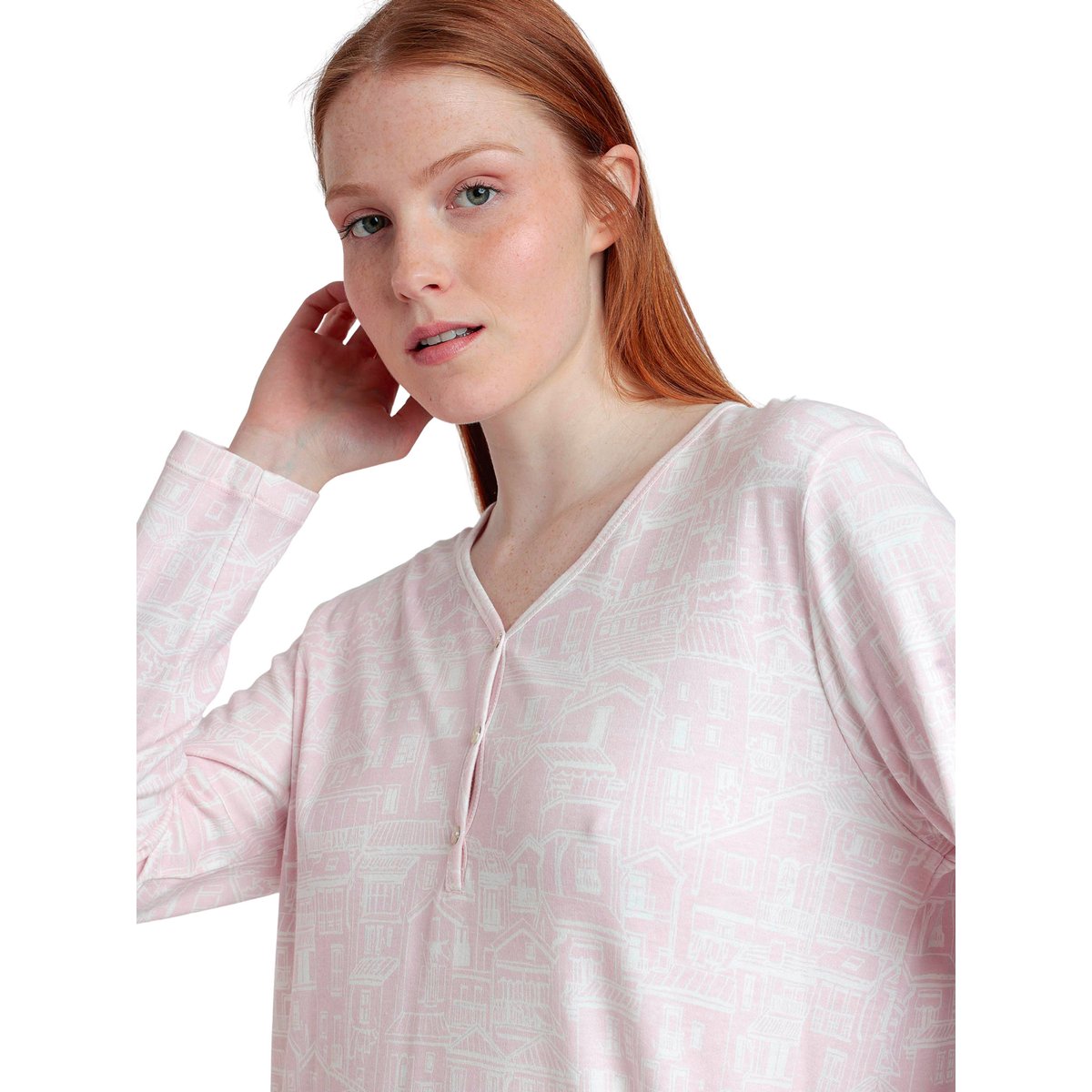 Chemise de nuit manches longues La Vie Est Belle rose, ADMAS