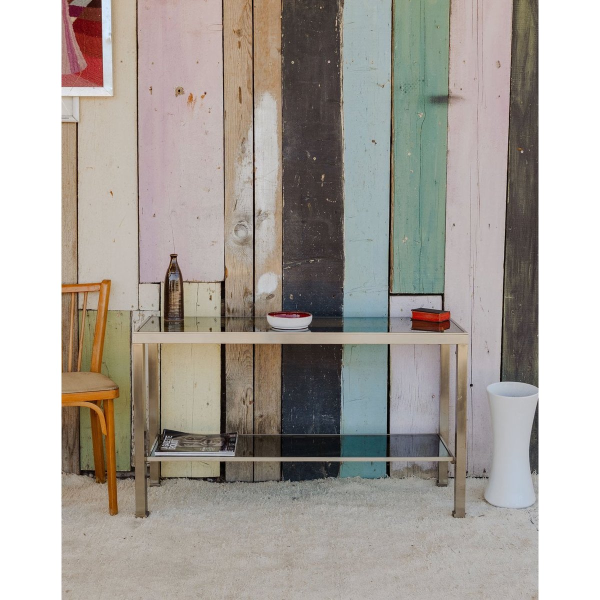 Console argentée en verre Hanna N°1400 - Bon état argenté, DEBONGOUT